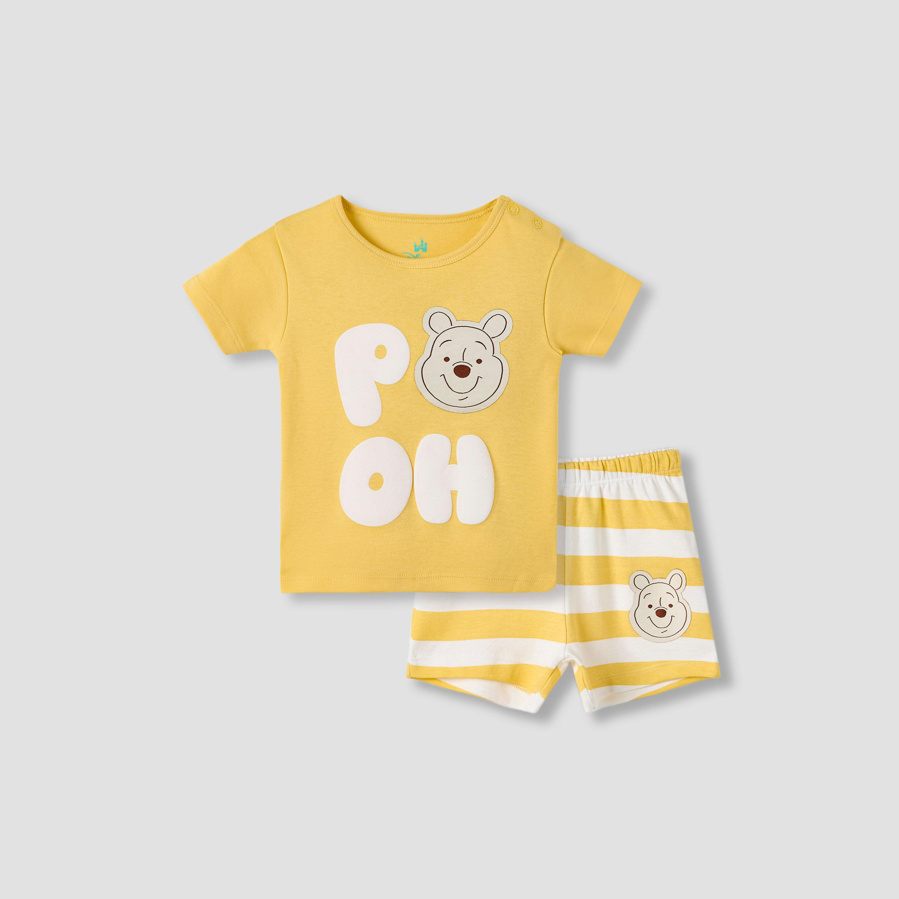 Disney Boys T-shirt and Shorts Set with Winnie-the-Pooh Print - Cotton - Short Sleeves - Round Neck-baby-boys-clothing-setsandcoords-image-1