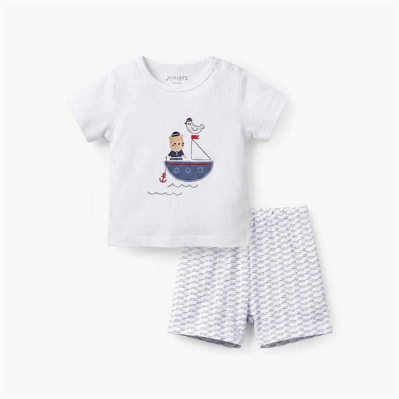 Juniors Crew Neck Short Sleeves T-shirt and Shorts Set with Nautical Embroidery-baby-boys-clothing-setsandcoords-image-1
