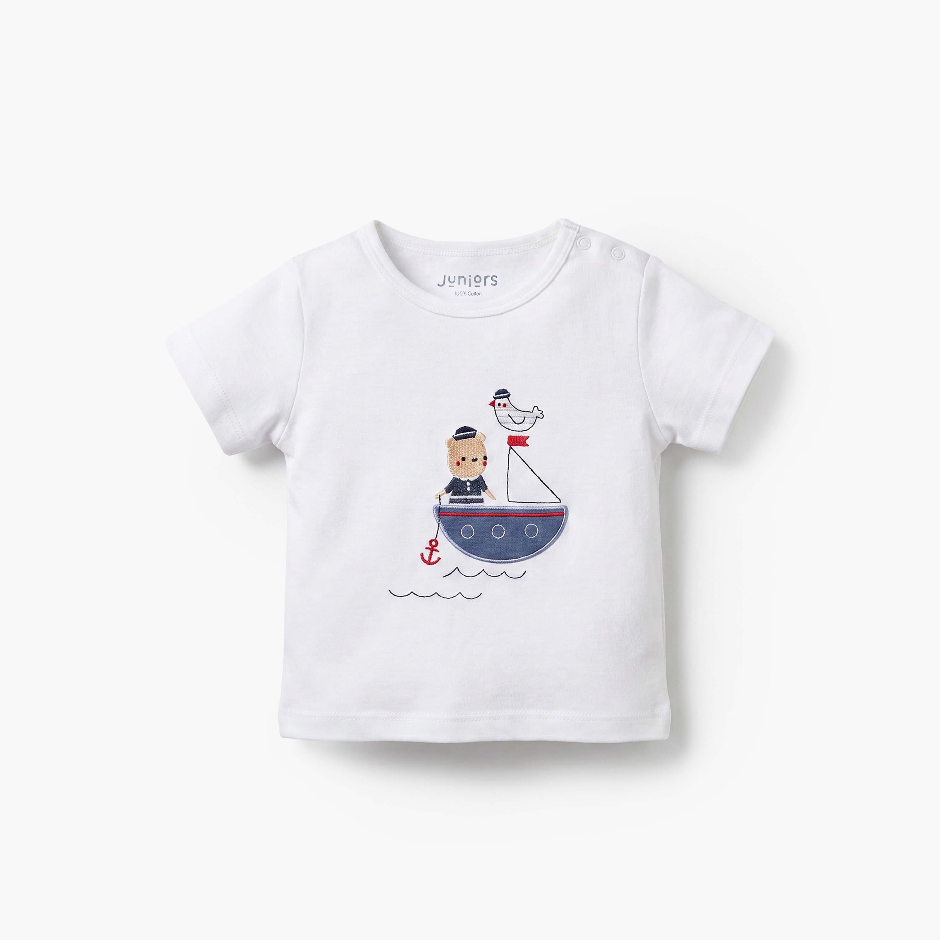 Juniors Crew Neck Short Sleeves T-shirt and Shorts Set with Nautical Embroidery-baby-boys-clothing-setsandcoords-image-2