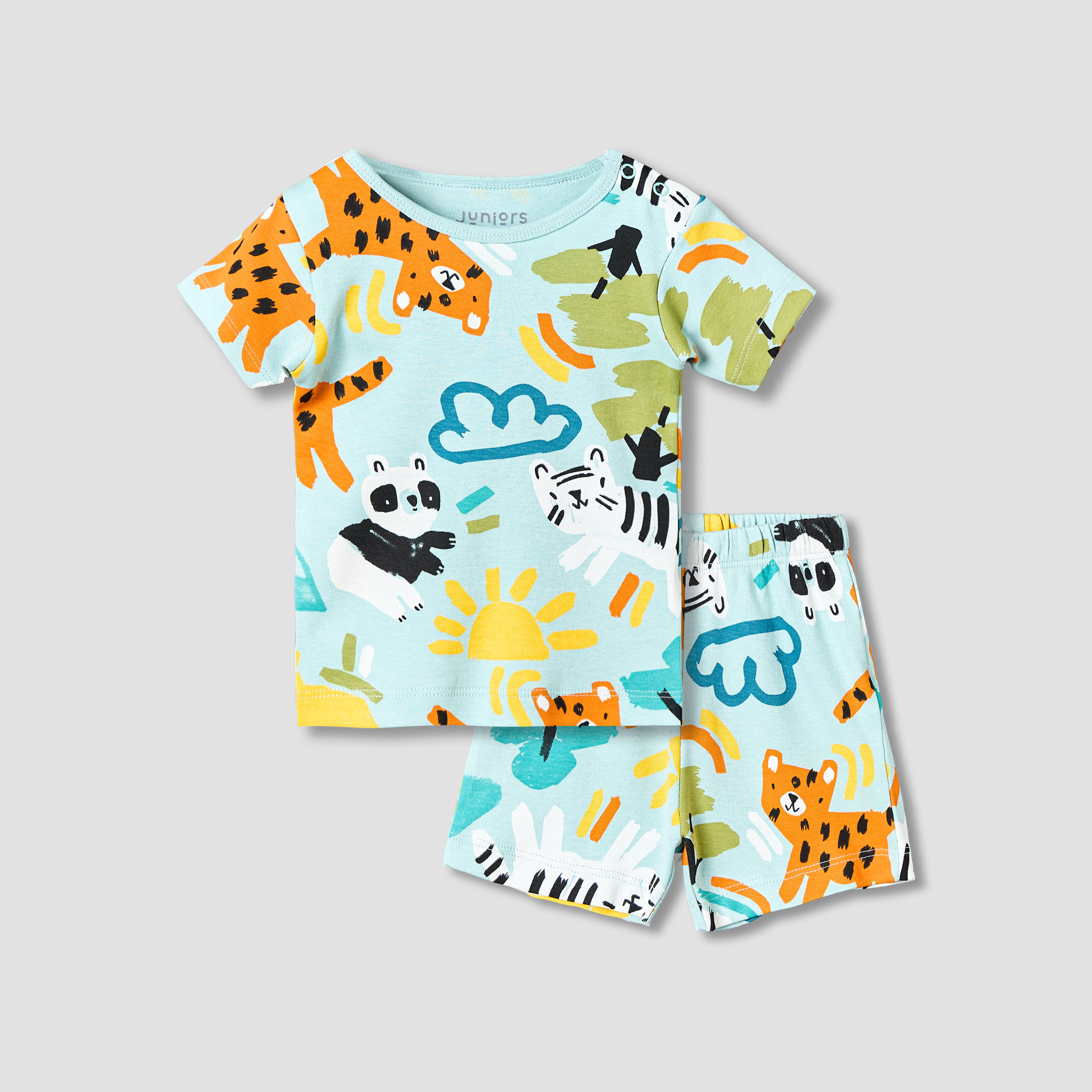 طقم شورت وتيشيرت قطن بياقة مستديرة وأكمام قصيرة وطبعات سفاري من جونيورز-baby-boys-clothing-setsandcoords-image-2