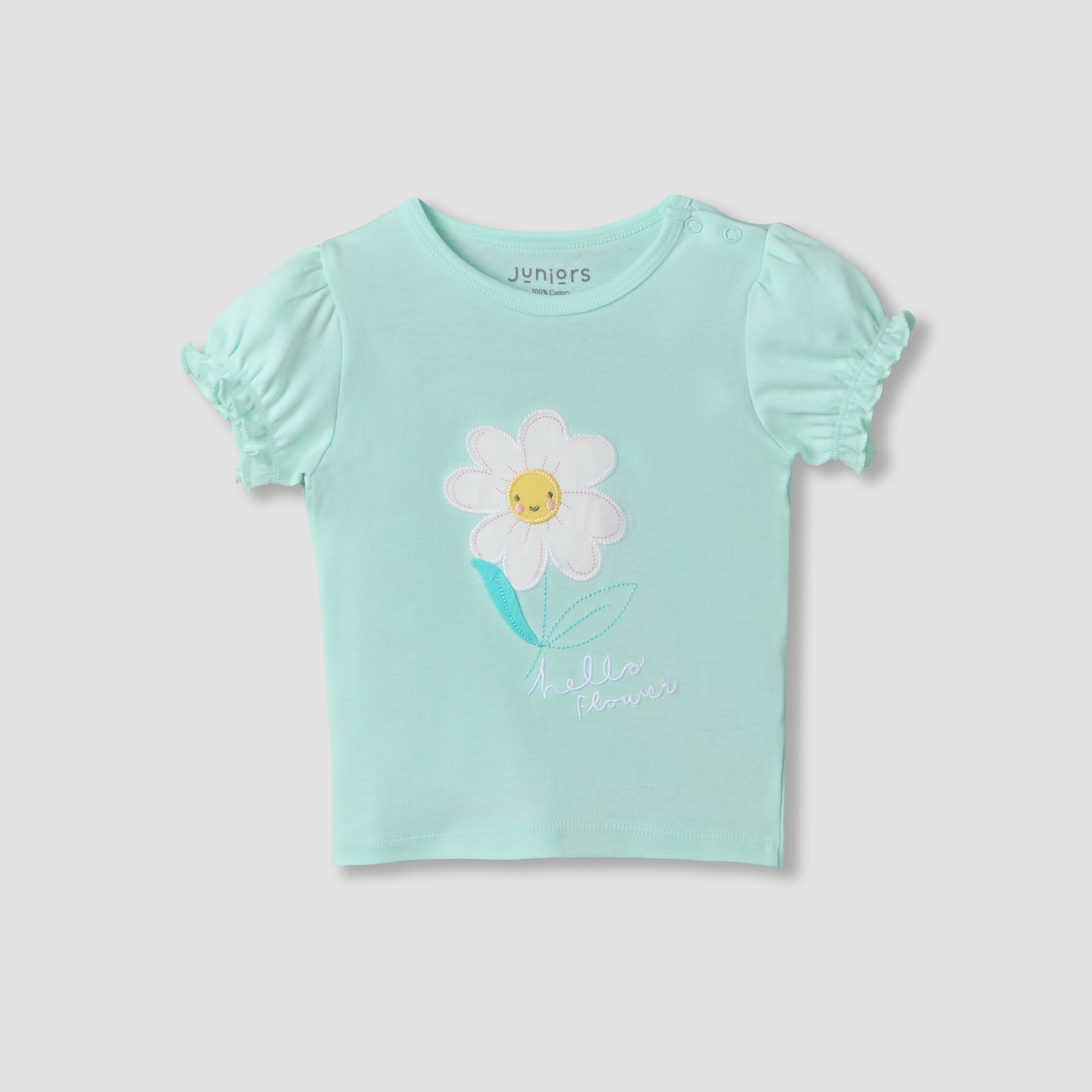 Juniors Round Neck Short Sleeves T-shirt and Shorts Set with Floral Print-baby-girls-clothing-setsandcoords-image-3