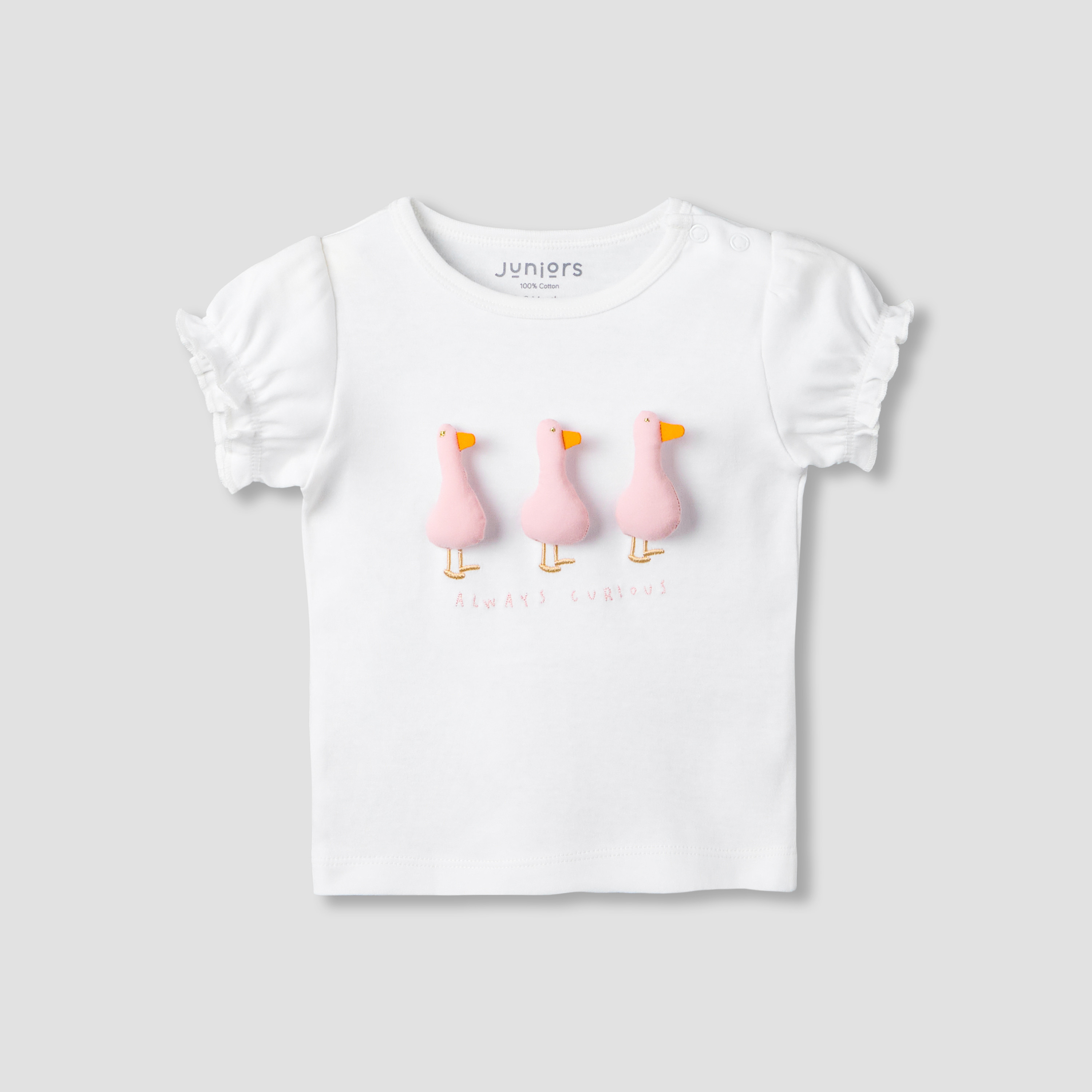 Juniors Crew Neck Short Sleeve T-shirt and Shorts Set with Duck Applique-baby-girls-clothing-setsandcoords-image-3