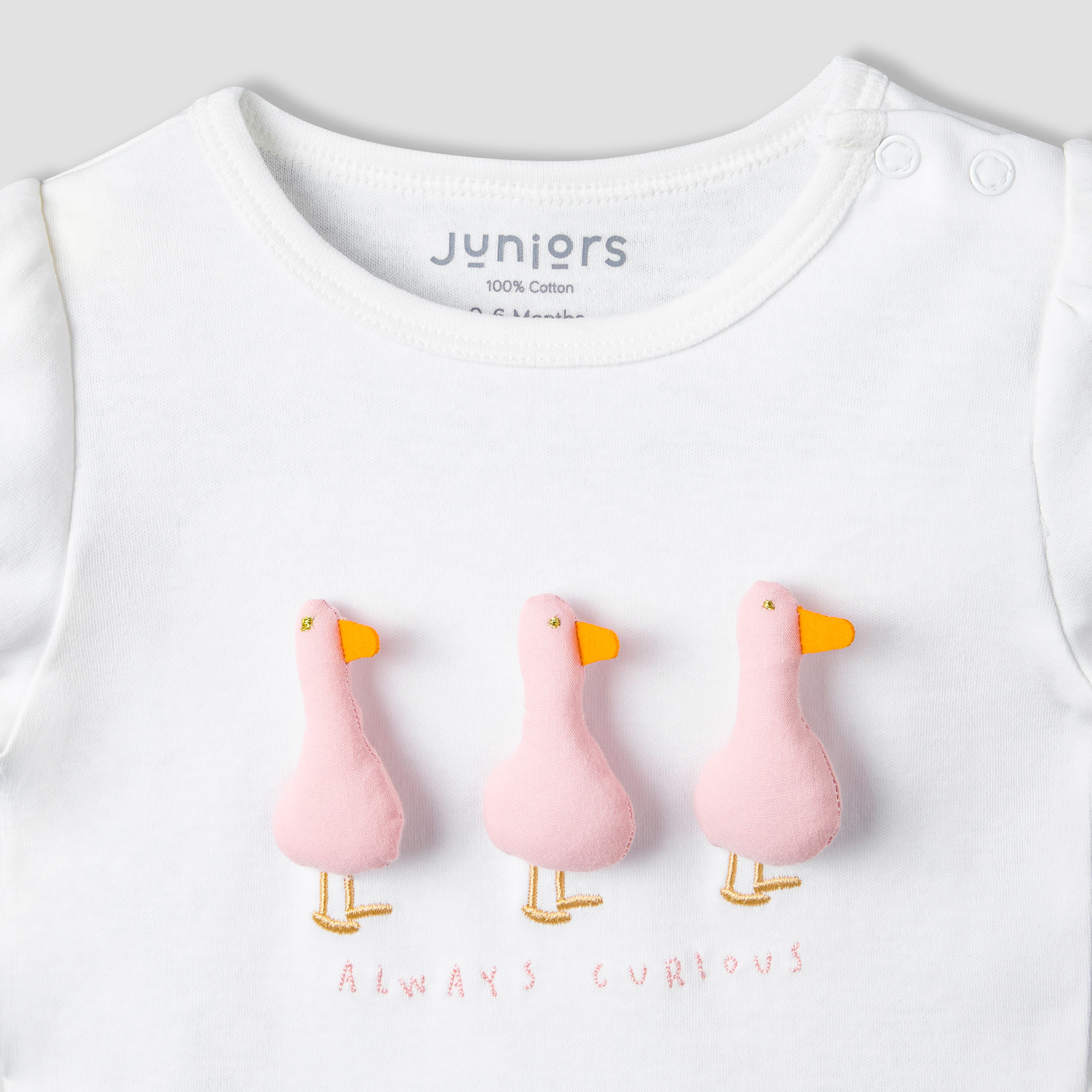 Juniors Crew Neck Short Sleeve T-shirt and Shorts Set with Duck Applique-baby-girls-clothing-setsandcoords-image-5