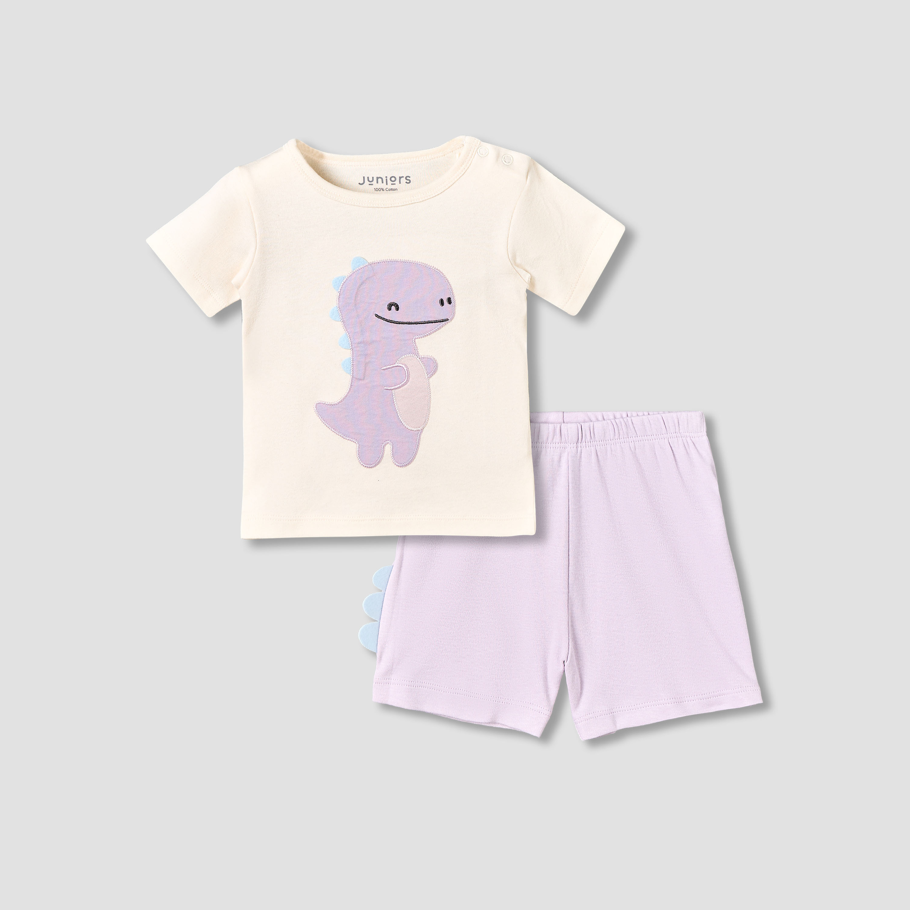 طقم شورت وتيشيرت قطن برقبة مستديرة وأكمام قصيرة وبزخارف ديناصور من جونيورز-baby-girls-clothing-setsandcoords-image-2