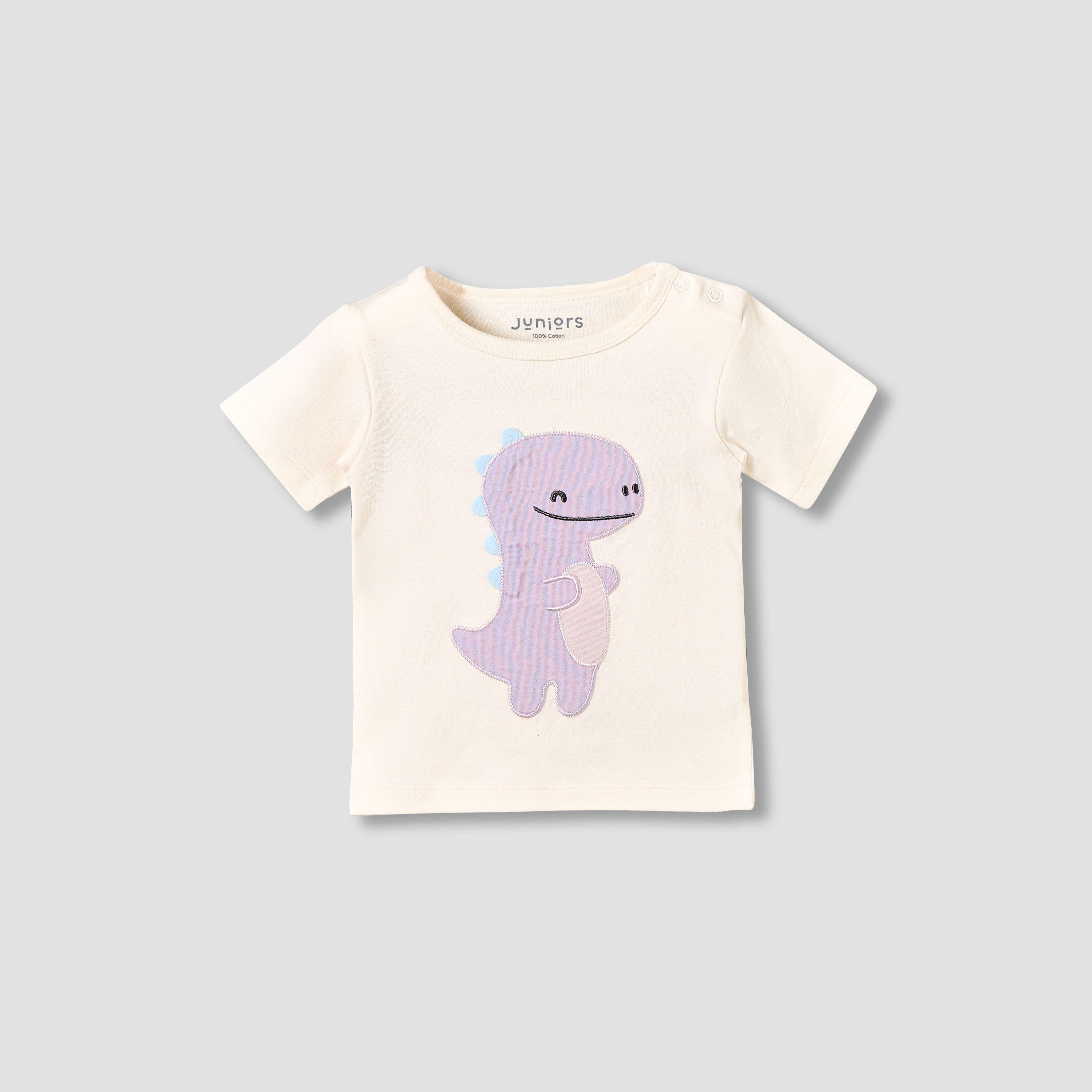 طقم شورت وتيشيرت قطن برقبة مستديرة وأكمام قصيرة وبزخارف ديناصور من جونيورز-baby-girls-clothing-setsandcoords-image-3