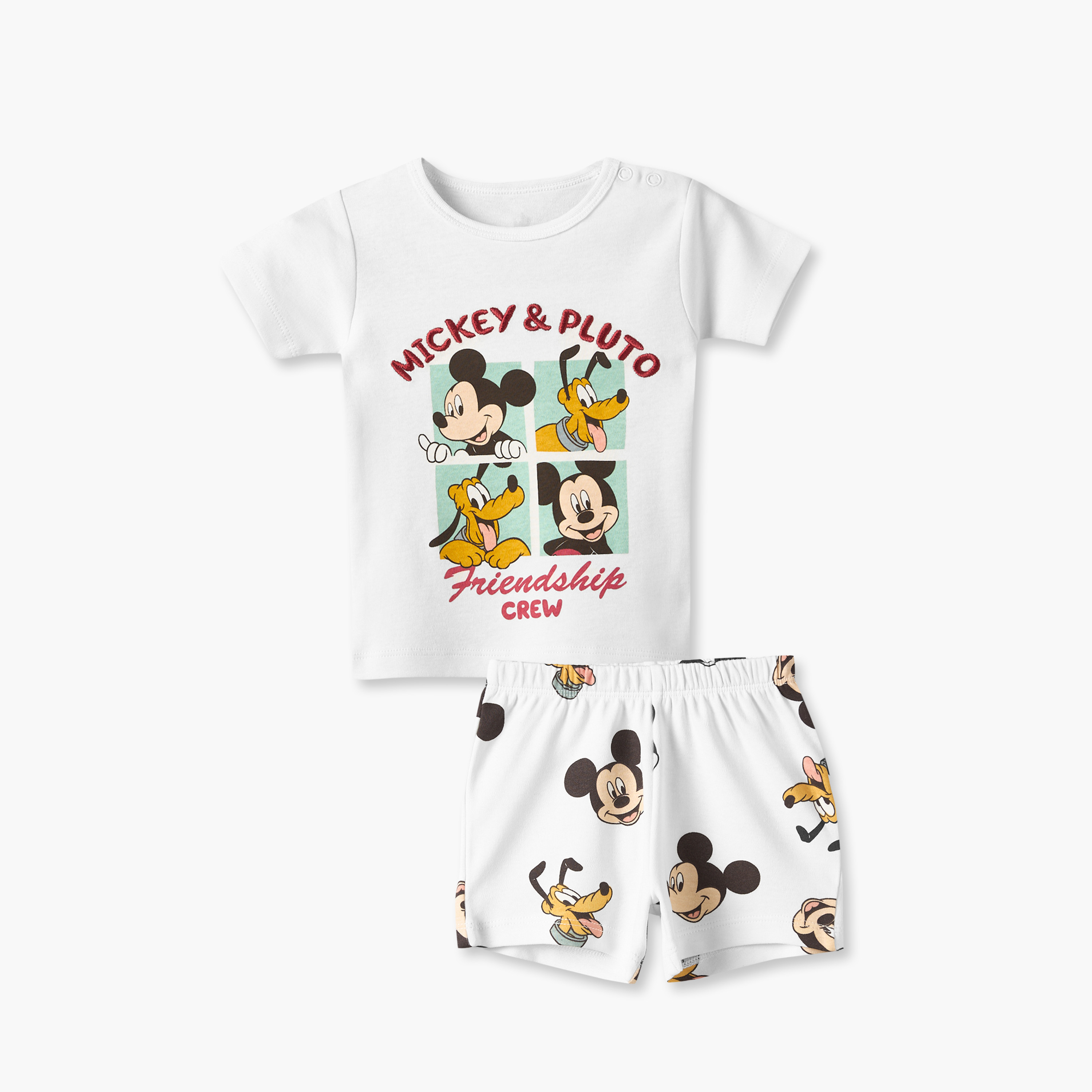 Disney Crew Neck Short Sleeves T-shirt and Shorts Set with Mickey Mouse and Pluto Print-baby-boys-clothing-setsandcoords-image-1