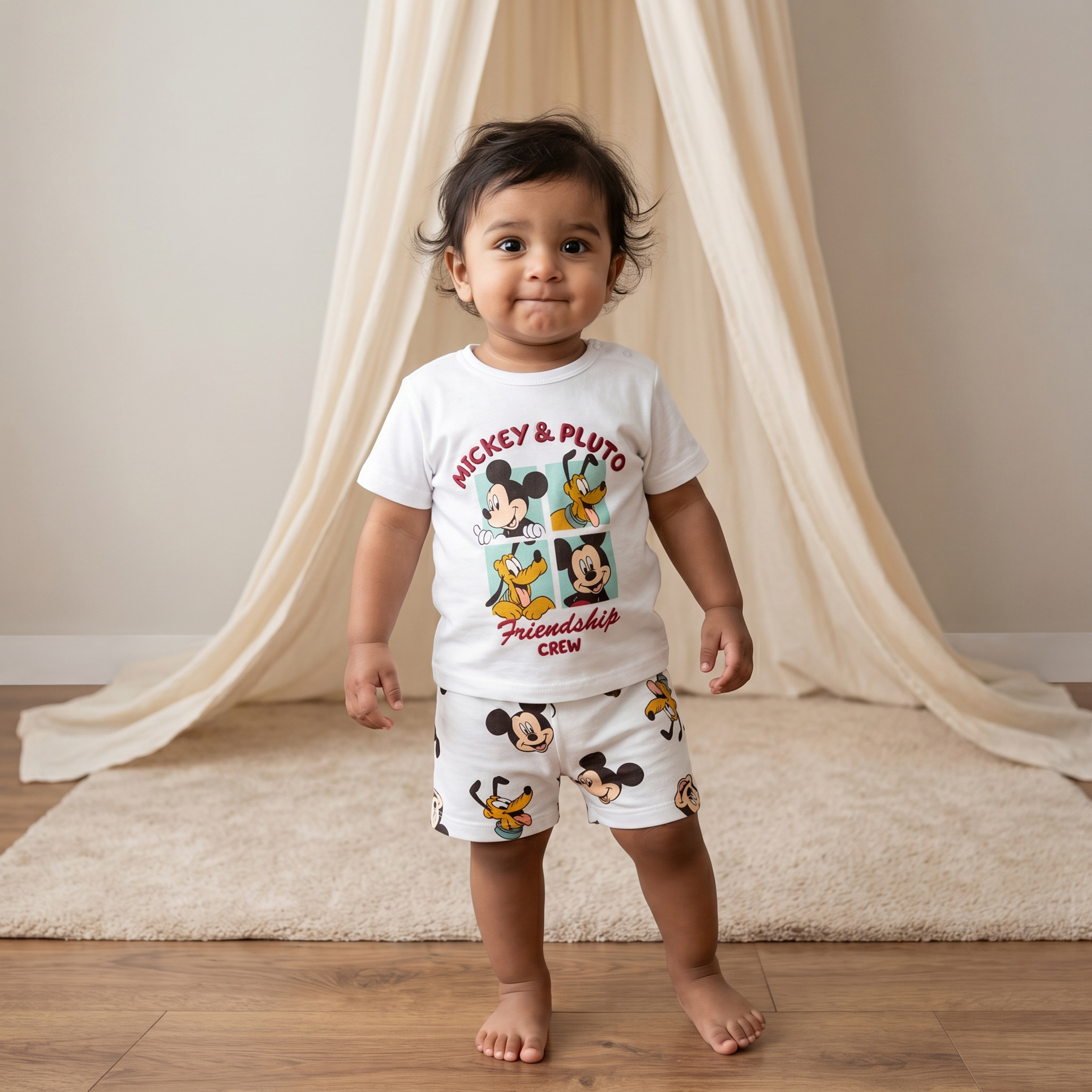 Disney Crew Neck Short Sleeves T-shirt and Shorts Set with Mickey Mouse and Pluto Print-baby-boys-clothing-setsandcoords-image-2