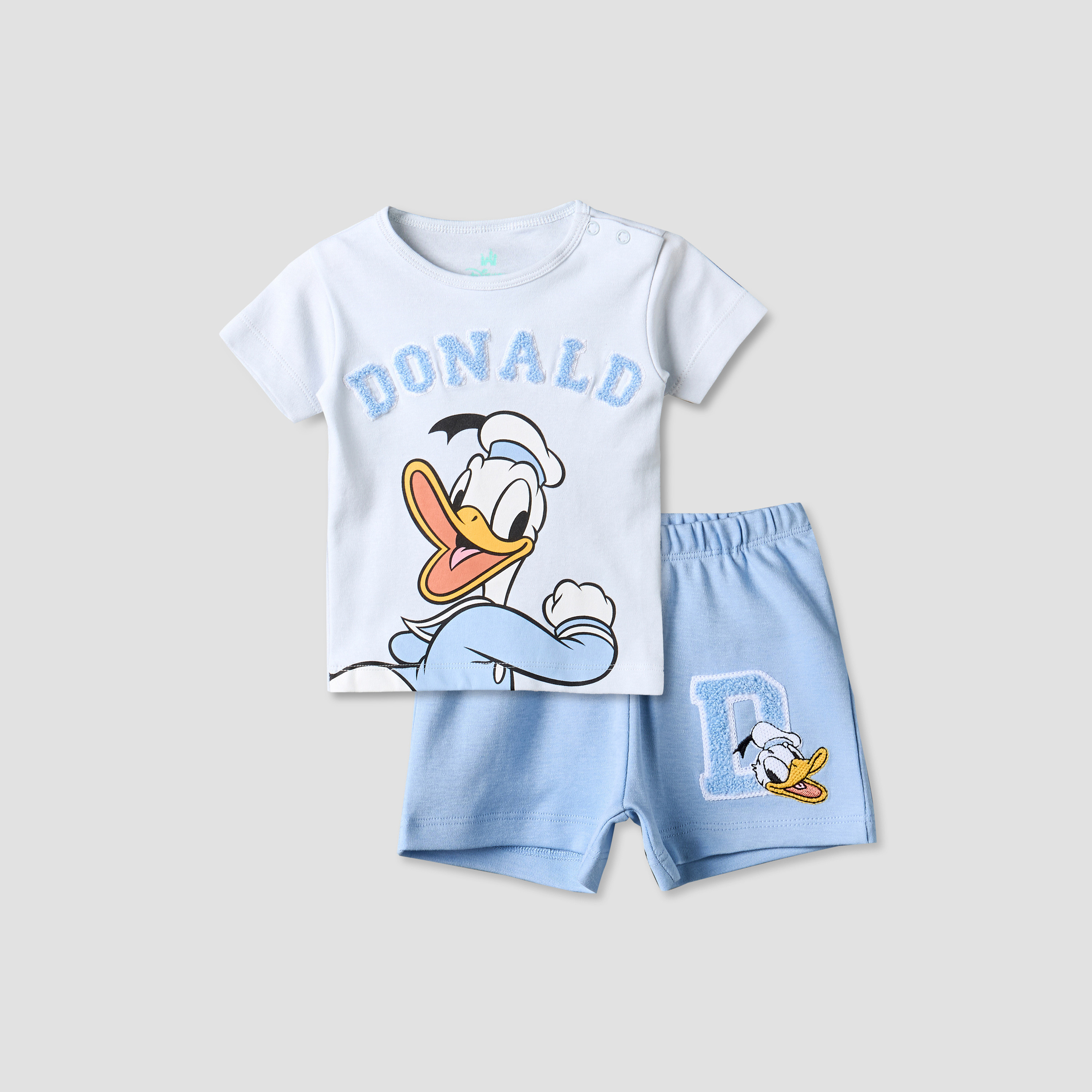 Disney Crew Neck Short Sleeves T-shirt and Shorts Set with Donald Duck Applique-baby-boys-clothing-setsandcoords-image-2