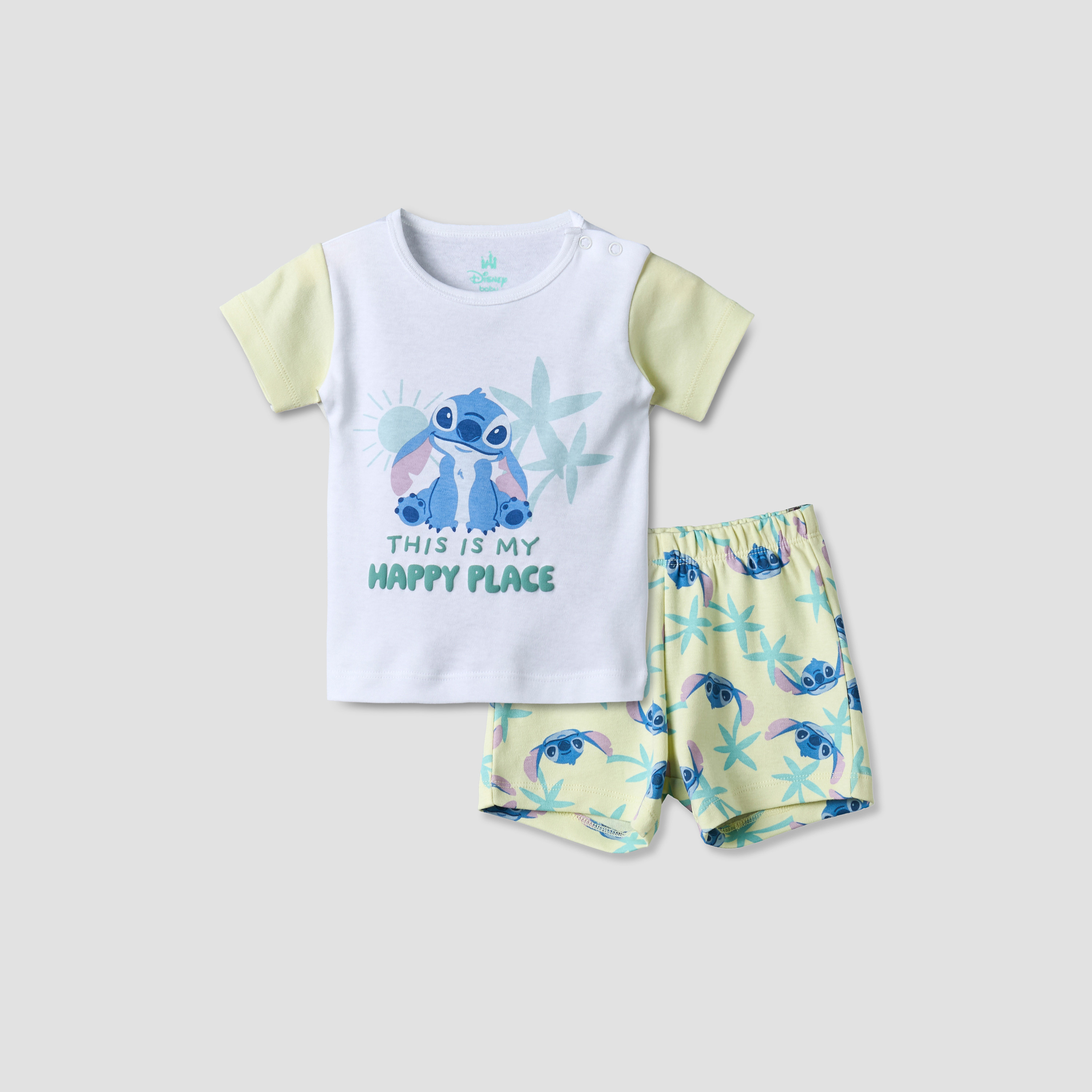 Disney Round Neck Short Sleeves T-shirt and Shorts Set with Stitch Print-baby-boys-clothing-setsandcoords-image-2