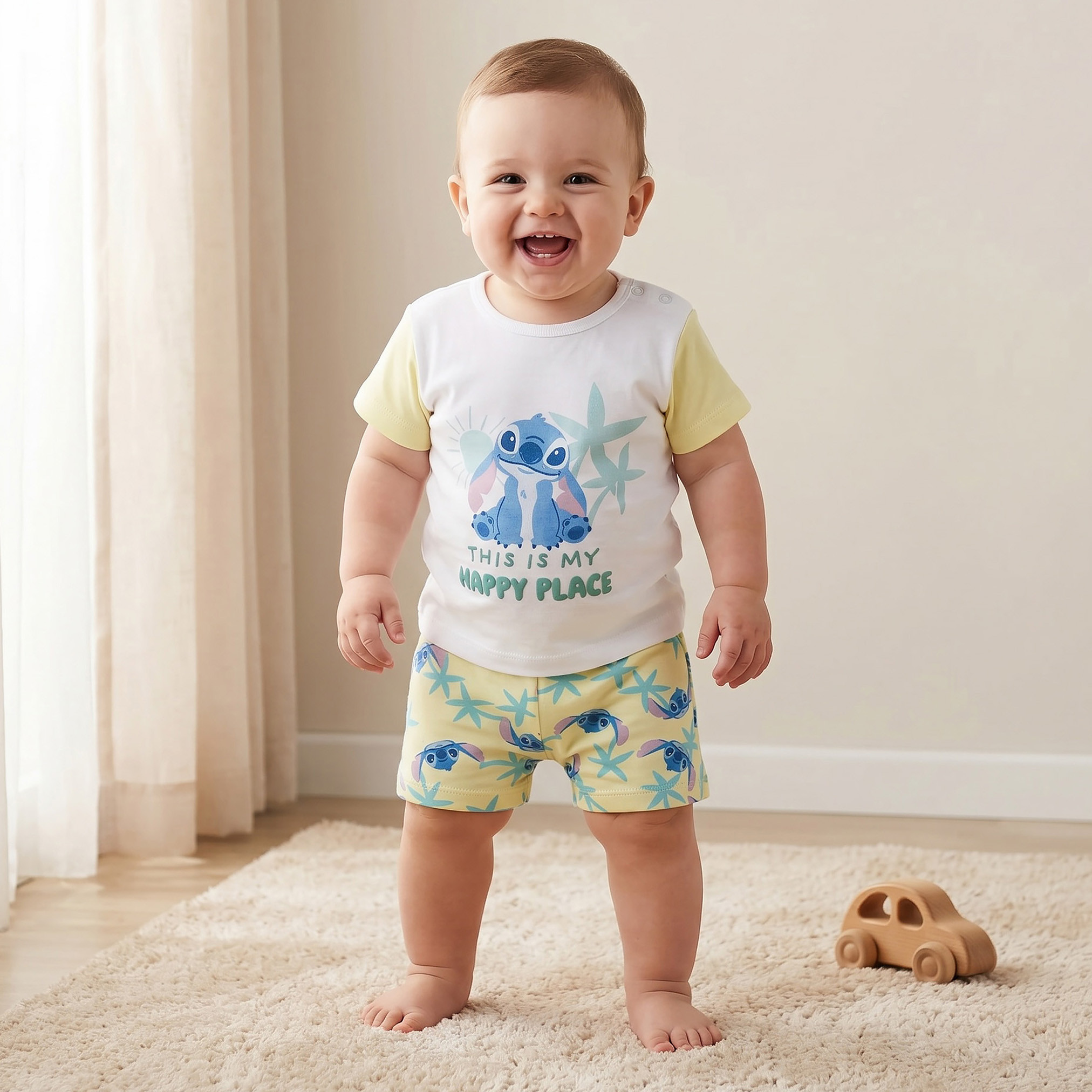 Disney Round Neck Short Sleeves T-shirt and Shorts Set with Stitch Print-baby-boys-clothing-setsandcoords-image-1