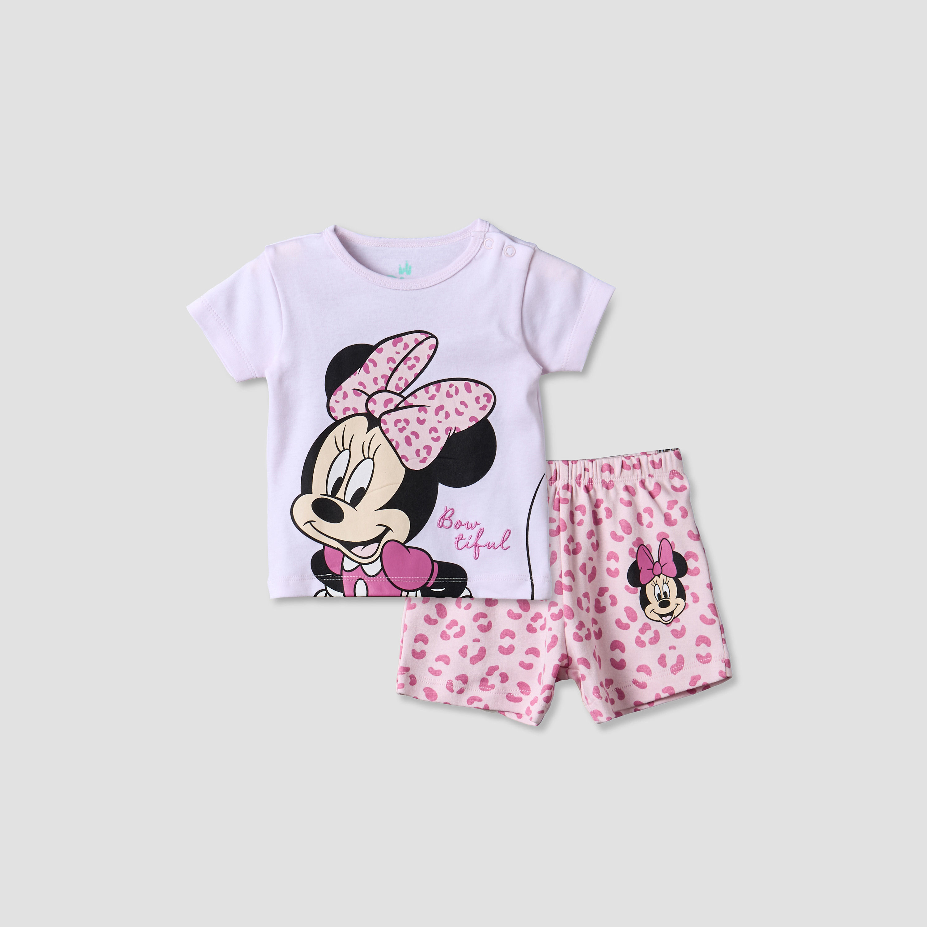 Disney Crew Neck Short Sleeve T-shirt and Shorts Set with Minnie Mouse Print-baby-girls-clothing-setsandcoords-image-1