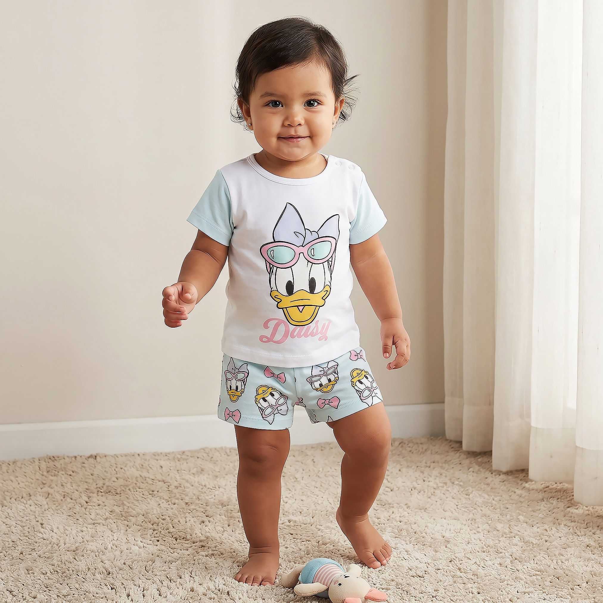 Disney Crew Neck Short Sleeve T-shirt and Shorts Set with Daisy Duck Print-baby-girls-clothing-setsandcoords-image-1