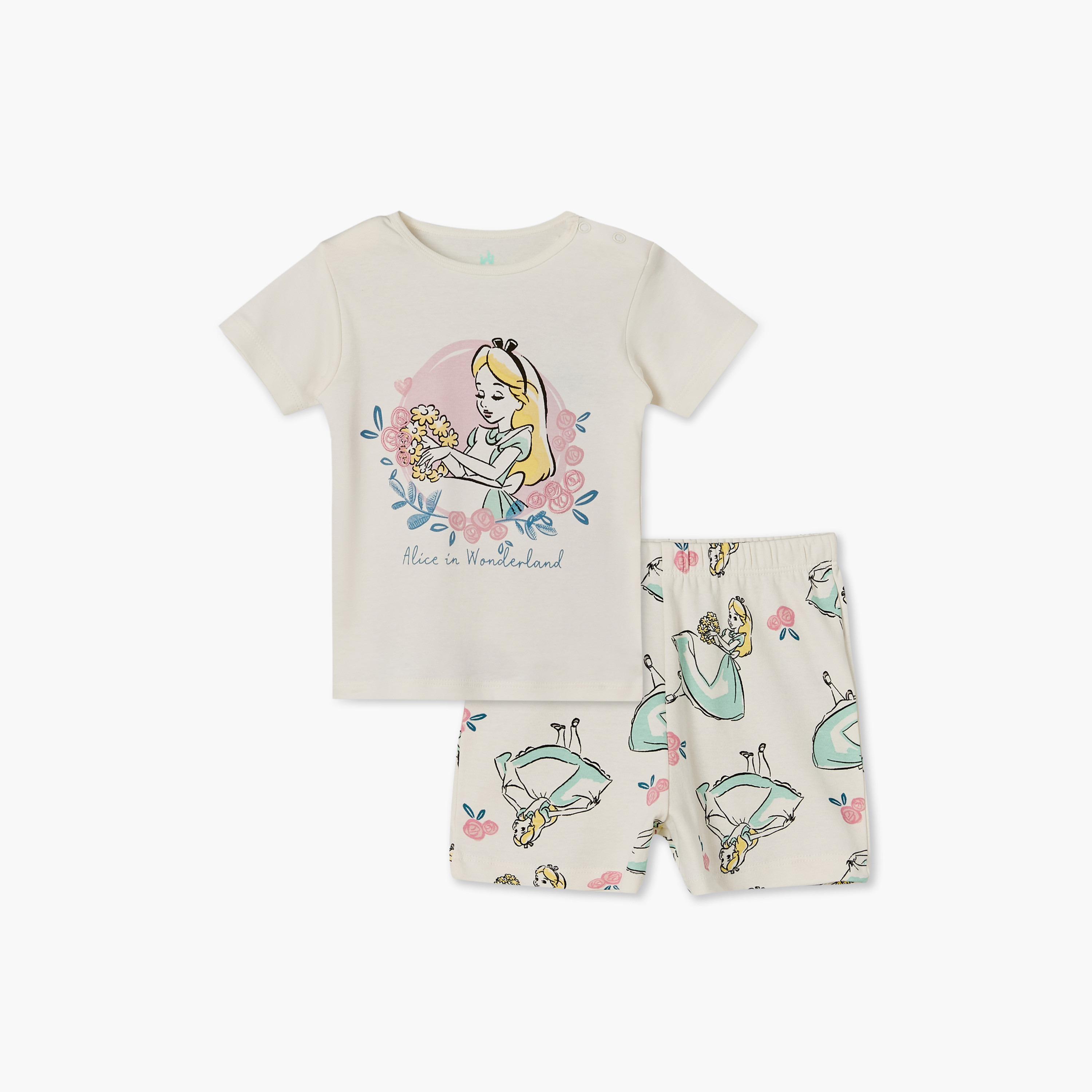 طقم مكون من تي شيرت بياقة دائرية وأكمام قصيرة وشورت مزين بطبعة أورورا من ديزني-baby-girls-clothing-setsandcoords-image-1