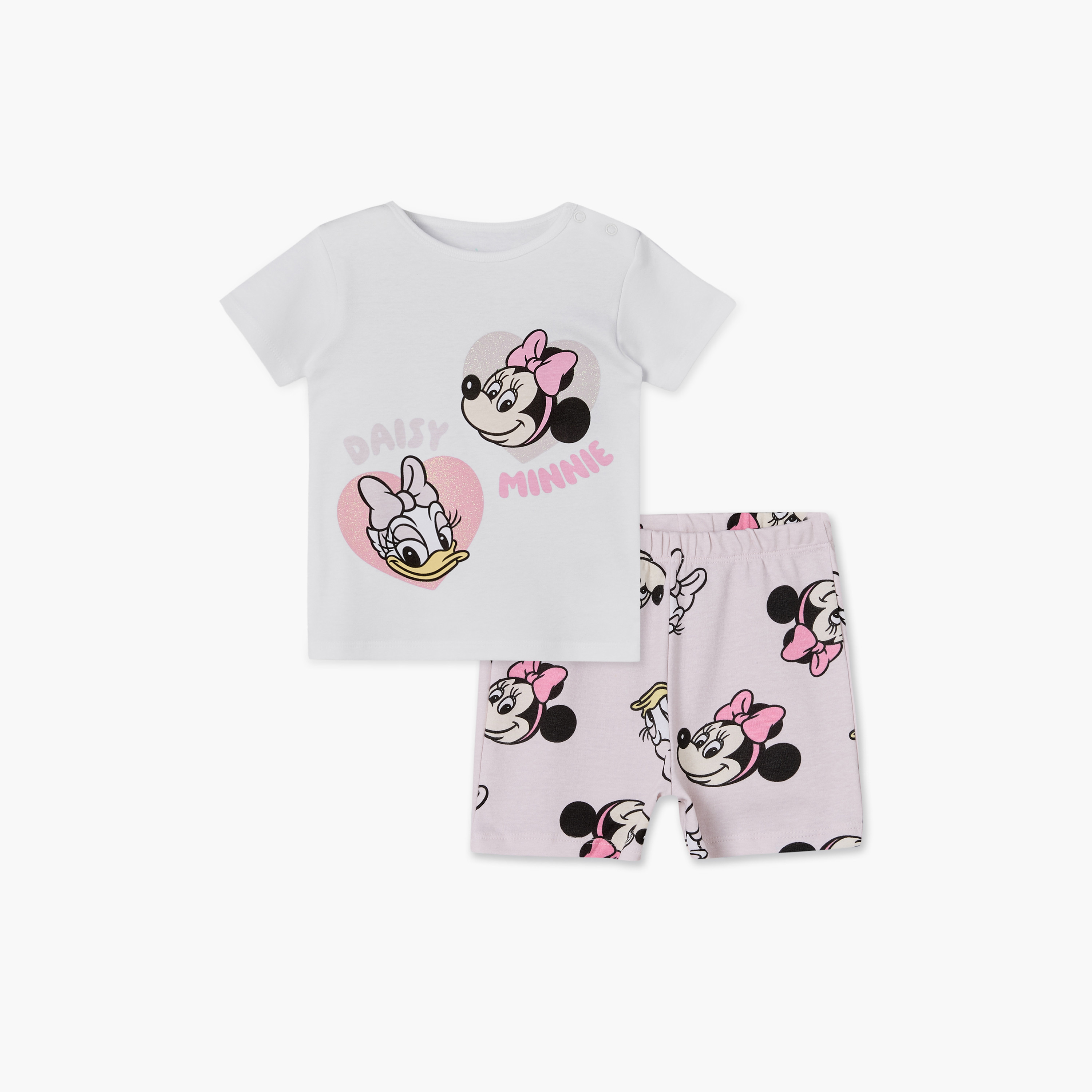 Disney Round Neck Short Sleeves T-shirt and Shorts Set with Minnie Mouse Print-baby-girls-clothing-setsandcoords-image-1