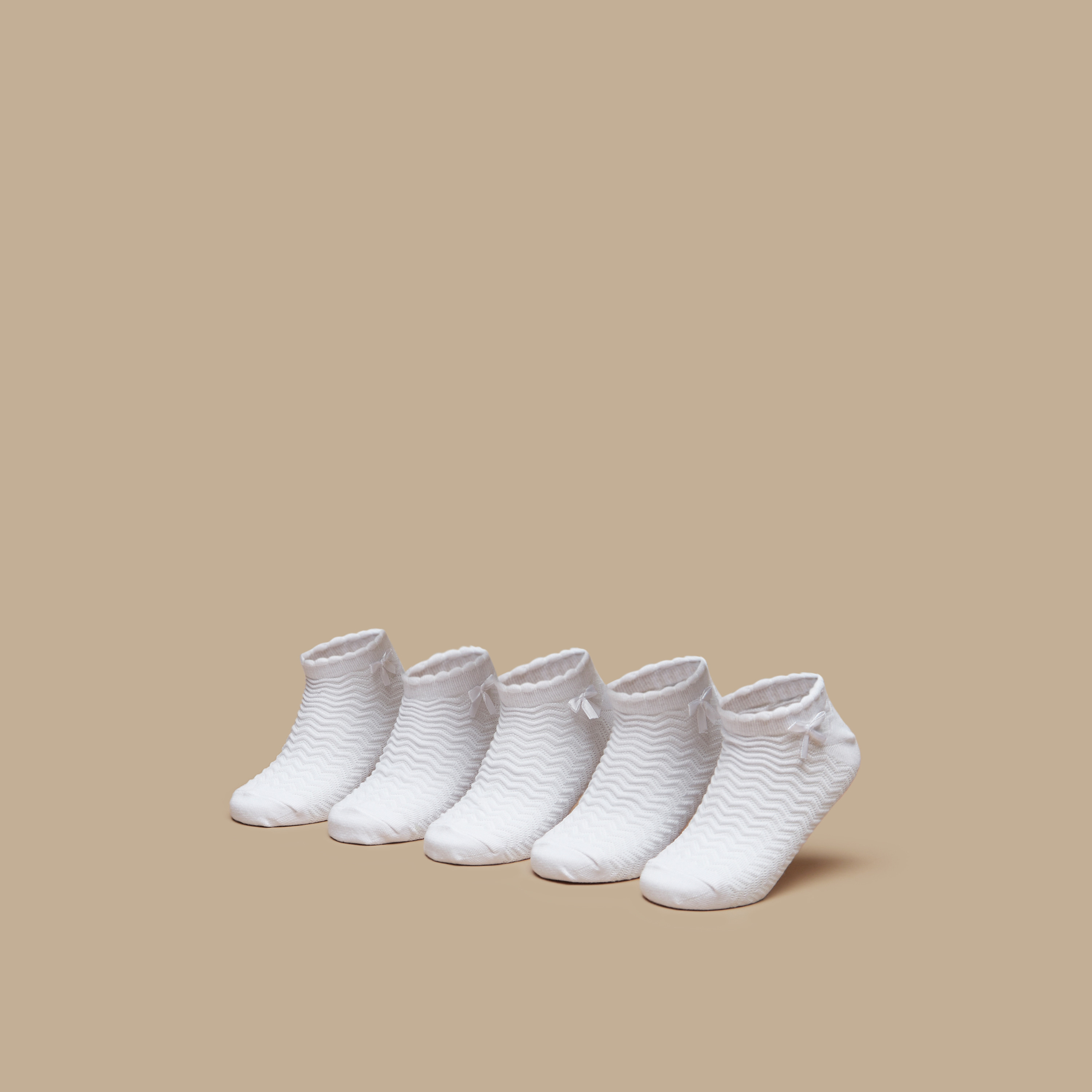 Textured Ankle Length Socks with Scallop Hem and Bow - Set of 5-girls-accessories-socks-image-1