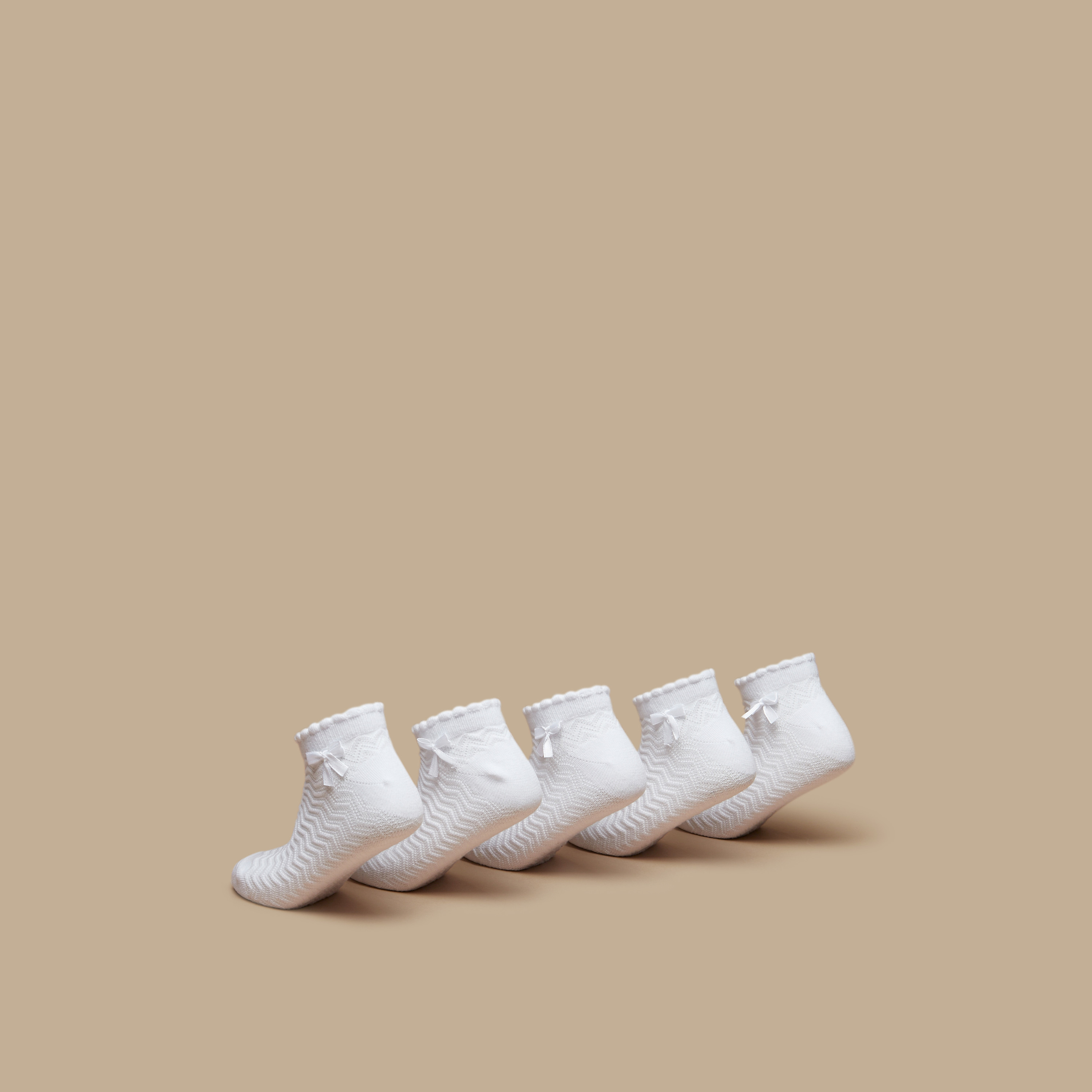 Textured Ankle Length Socks with Scallop Hem and Bow - Set of 5-girls-accessories-socks-image-3