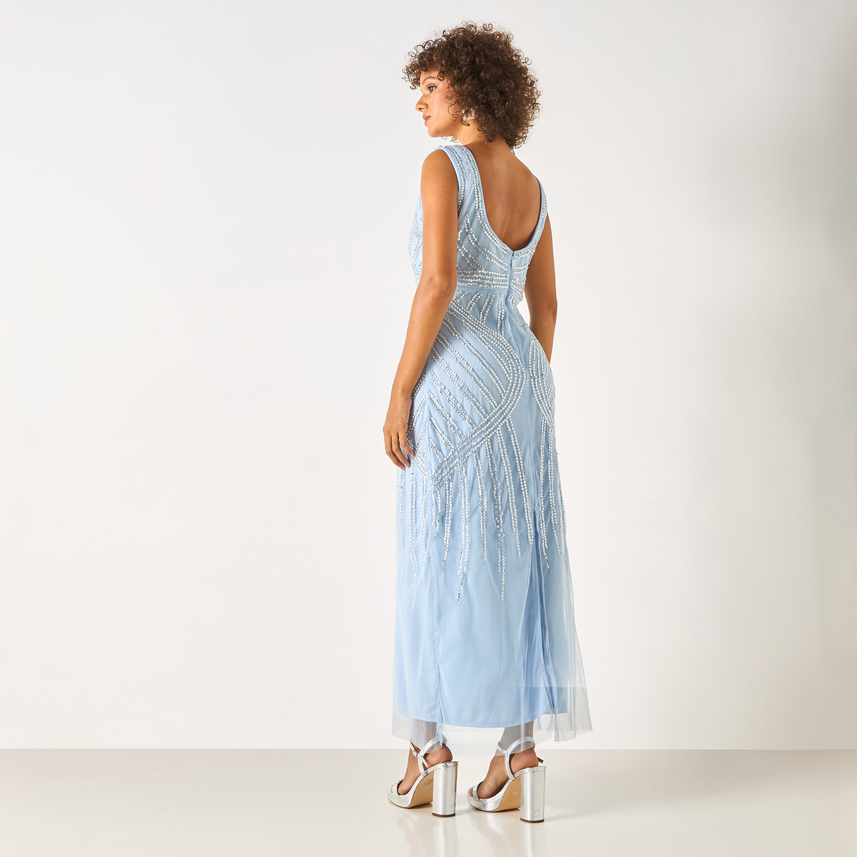 CHARME Embellished Sleeveless Maxi Dress with V-neck-women-clothing-dresses-image-3