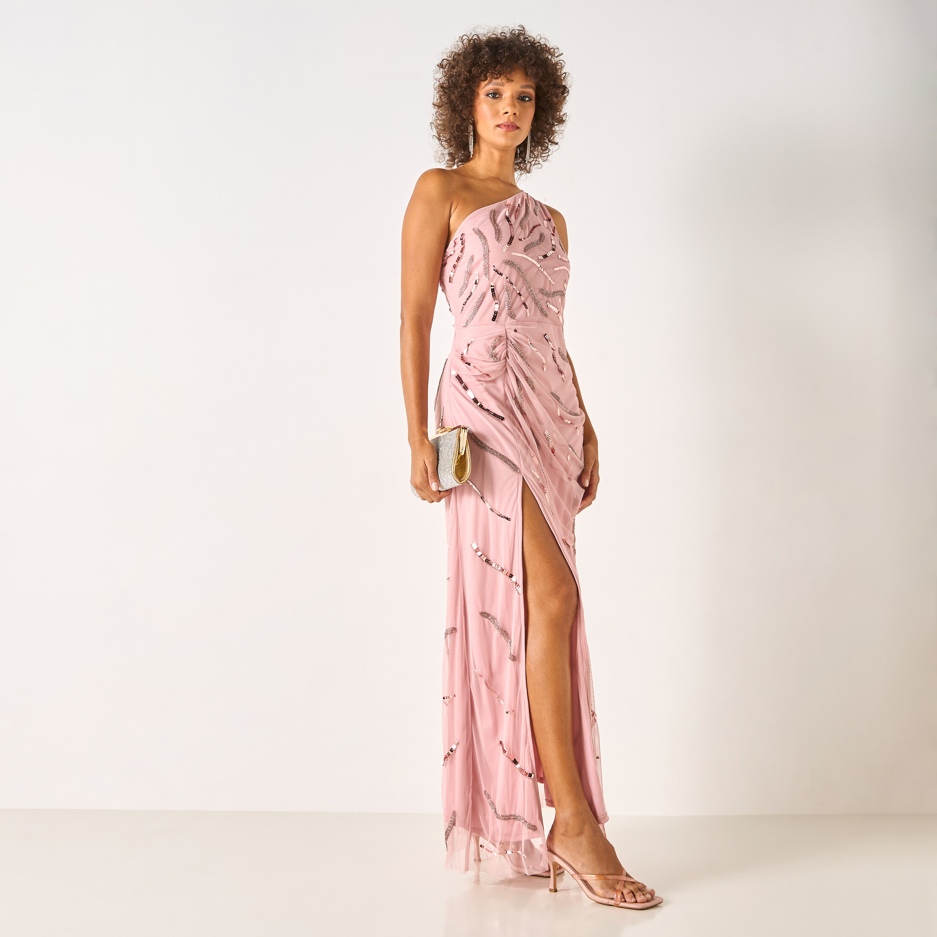 CHARME Embellished One Shoulder Maxi Dress with Slit Detail-women-clothing-dresses-image-2