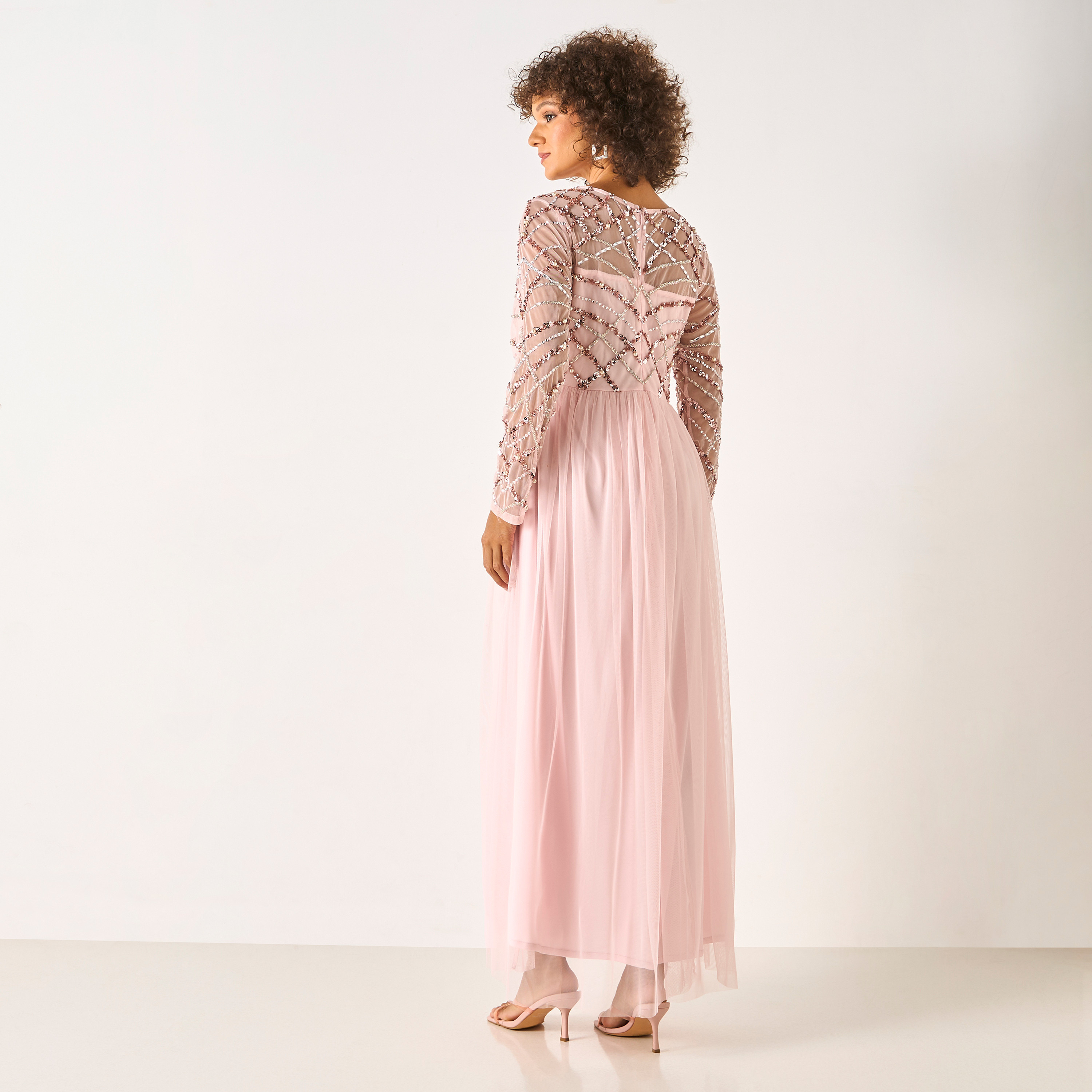 CHARME Sequin Embellished Maxi Dress with Round Neck and Long Sleeves-women-clothing-dresses-image-3
