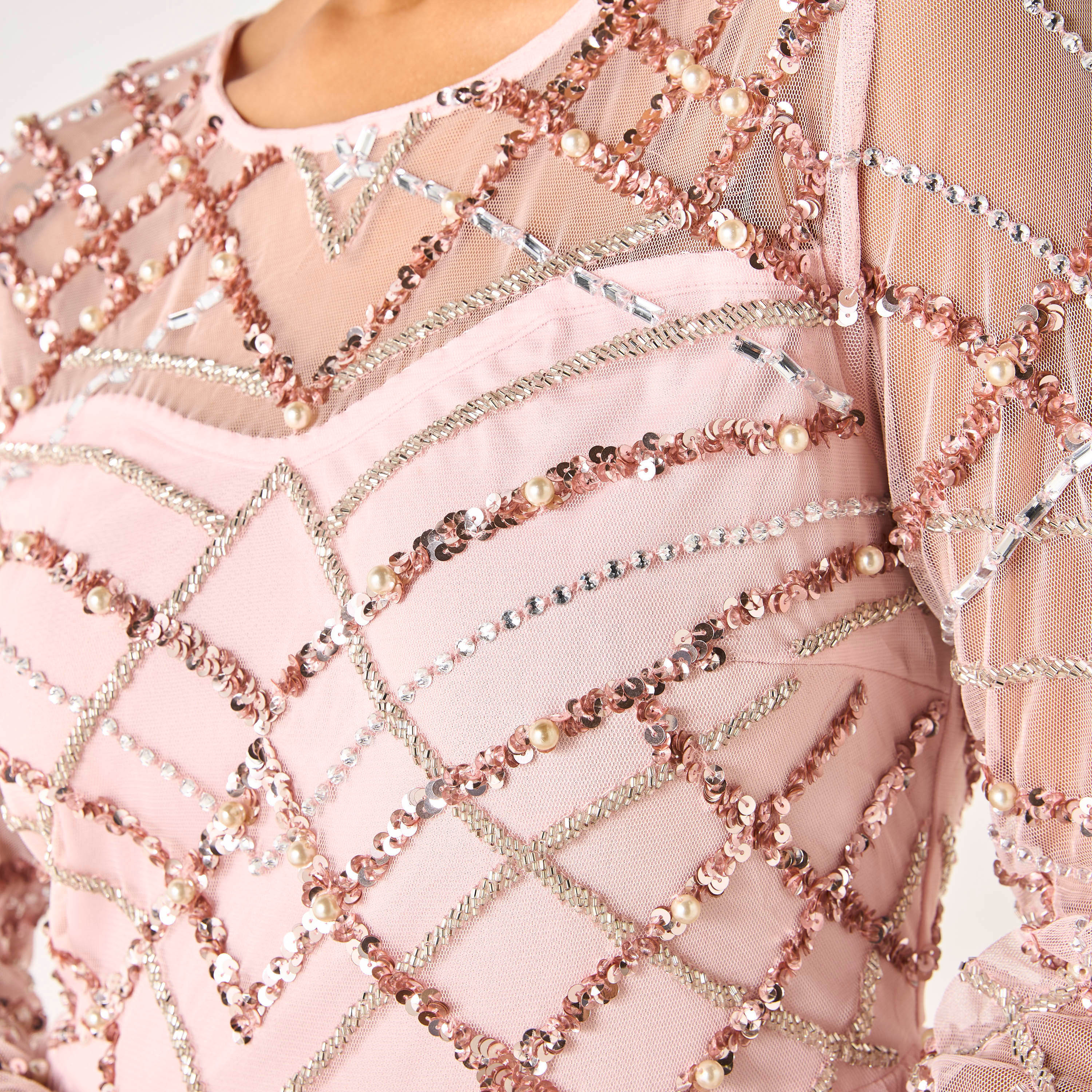 CHARME Sequin Embellished Maxi Dress with Round Neck and Long Sleeves-women-clothing-dresses-image-5