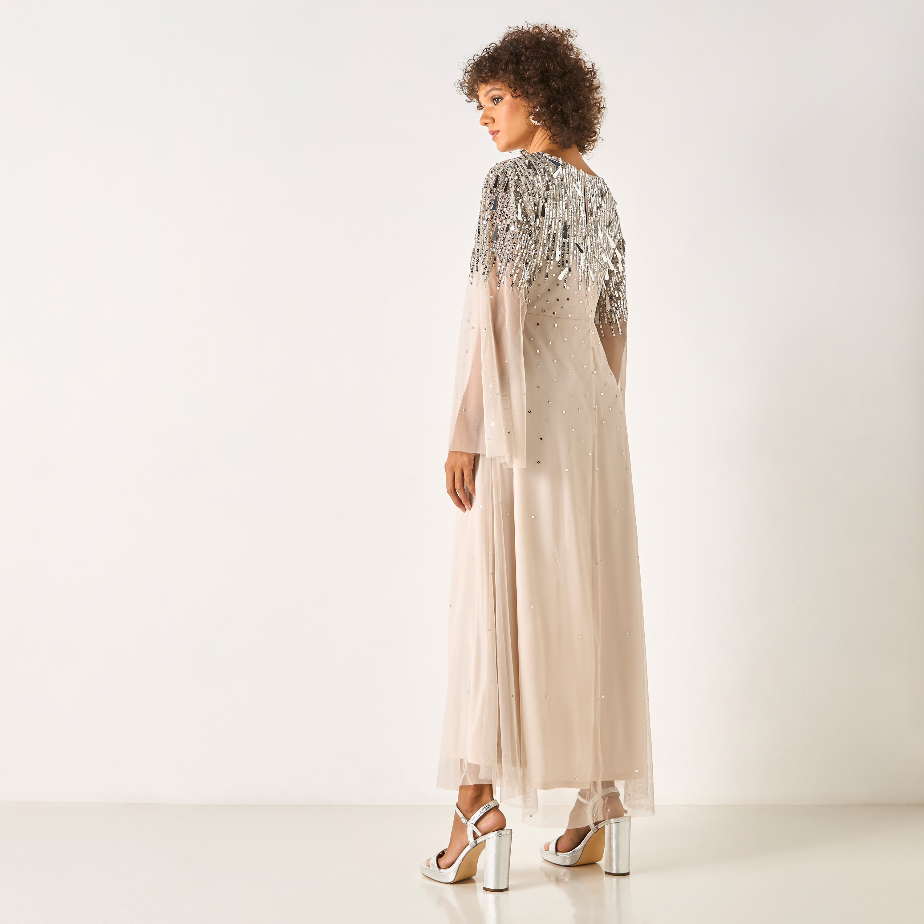 CHARME Sequin Embellished Maxi Dress with V-neck and Long Sleeves-women-clothing-dresses-image-3