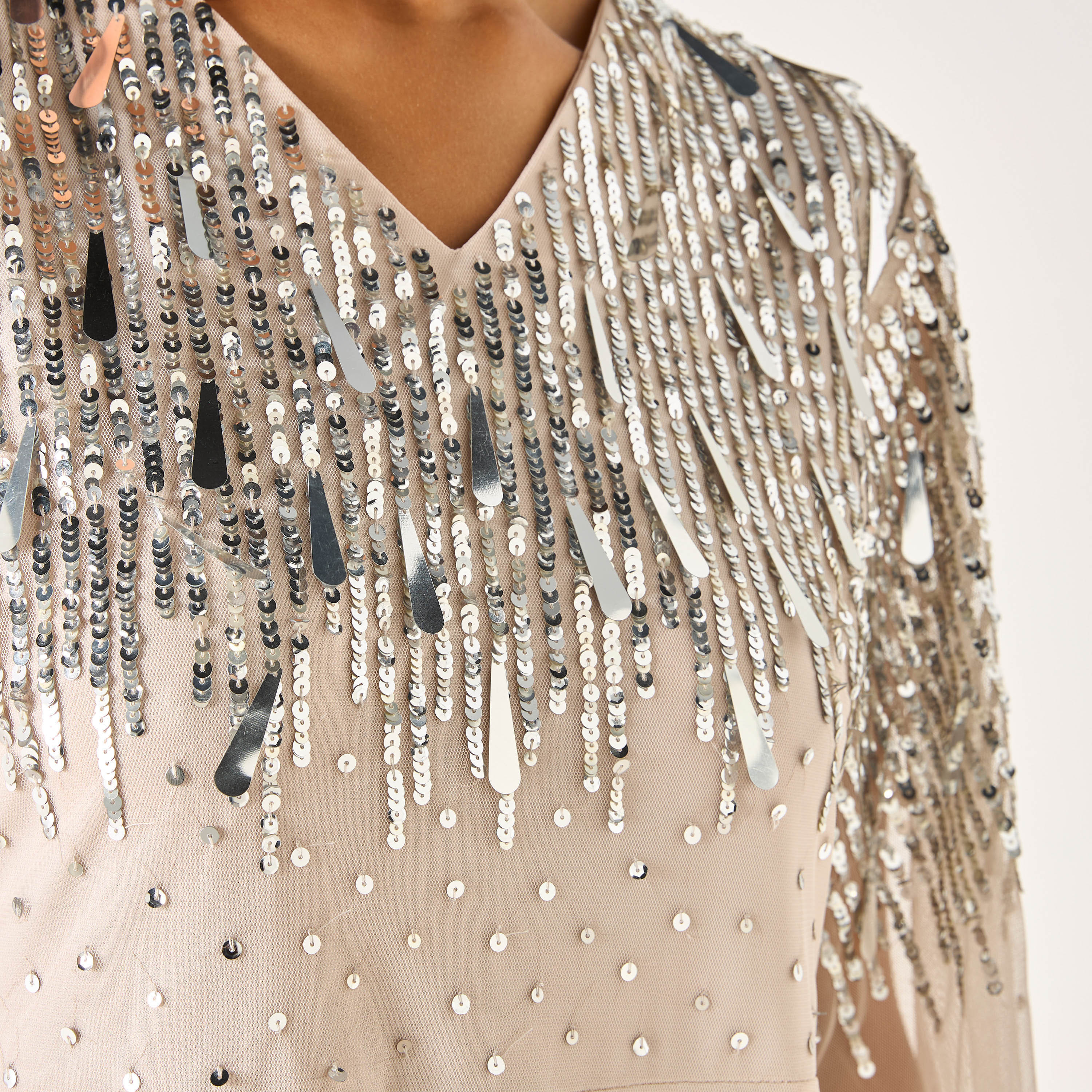 CHARME Sequin Embellished Maxi Dress with V-neck and Long Sleeves-women-clothing-dresses-image-6