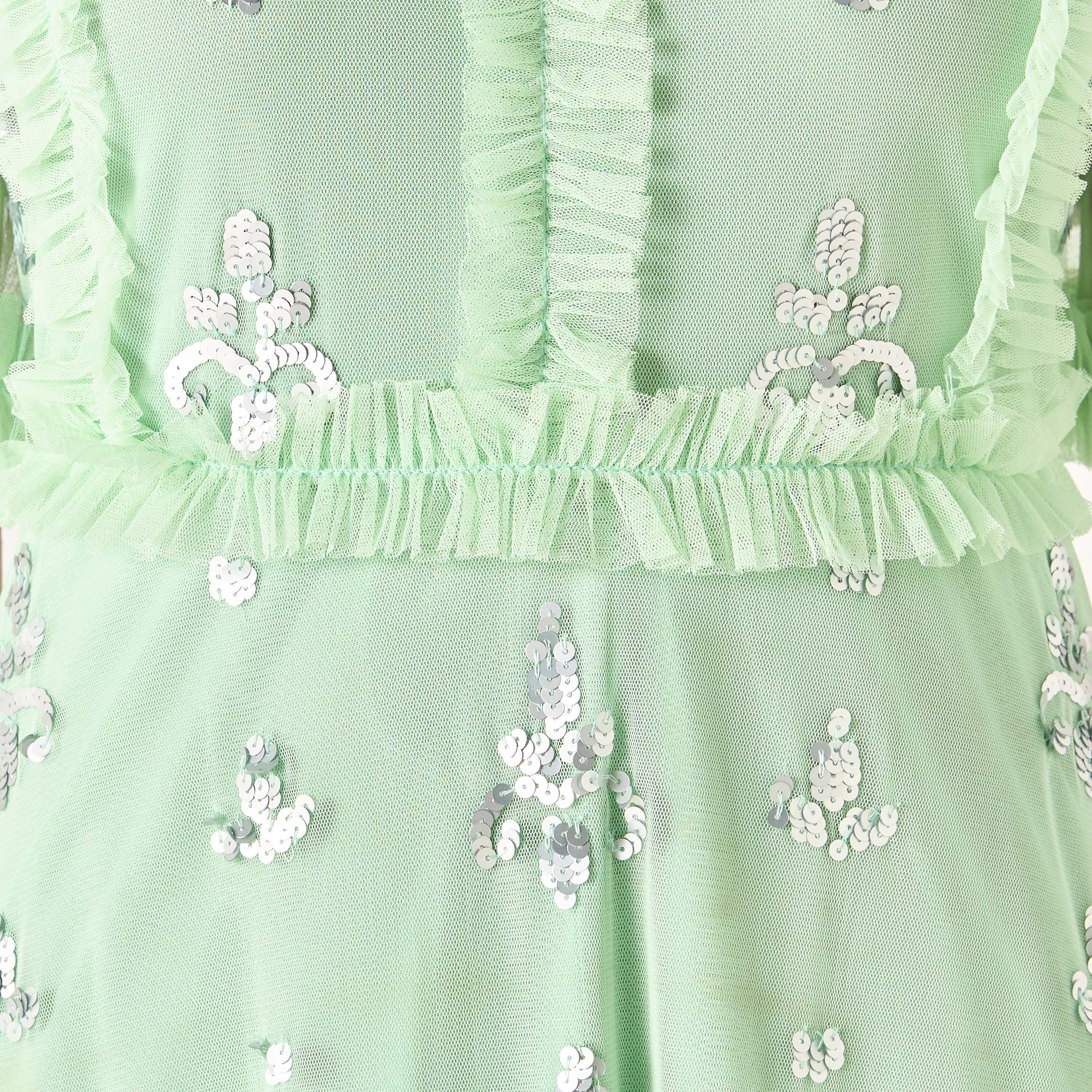 فستان طويل مزين بالترتر بياقة مستديرة وتفاصيل كشكش من تشارمي-women-clothing-dresses-image-5