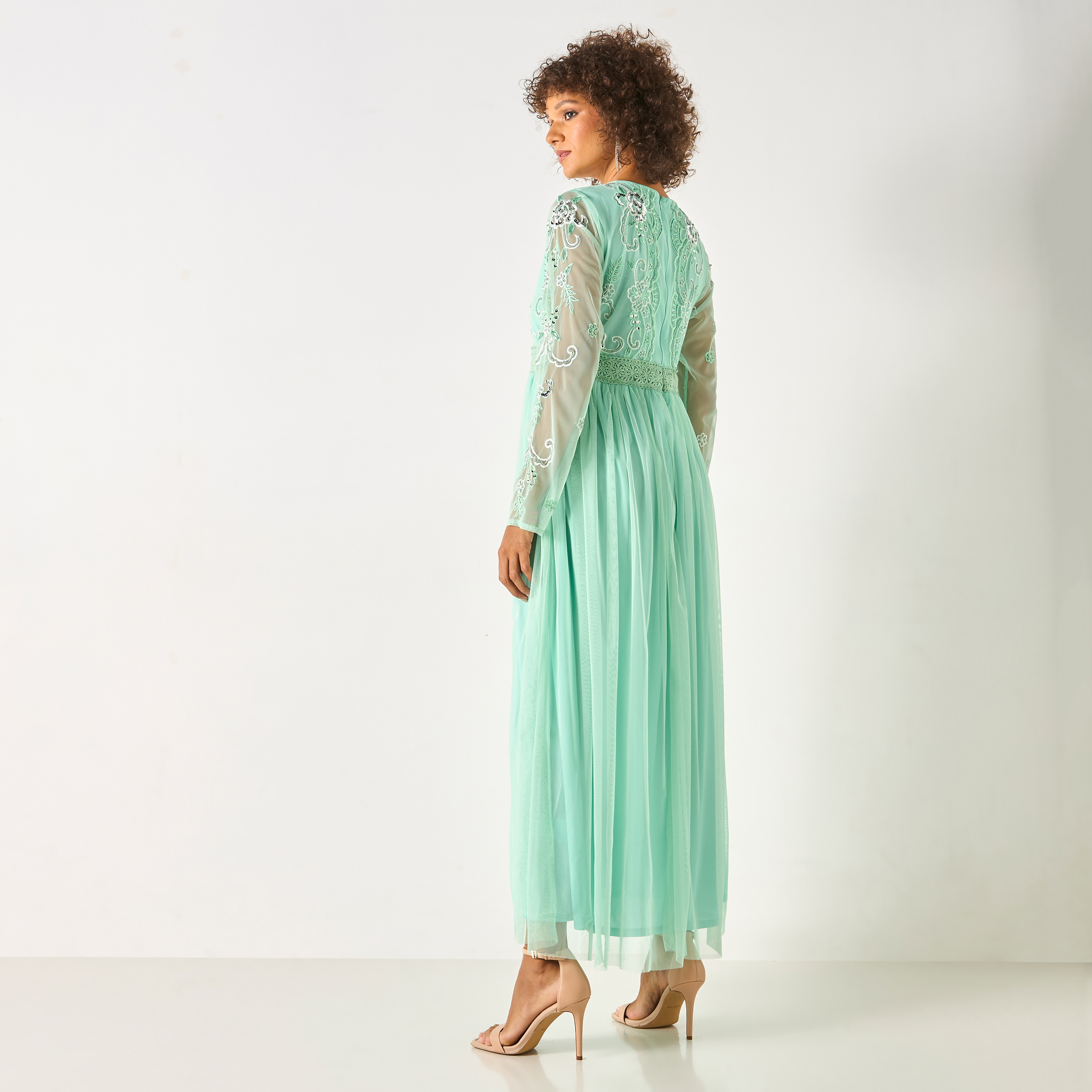 CHARME Embellished Maxi Dress with Round Neck and Long Sleeves-women-clothing-dresses-image-3