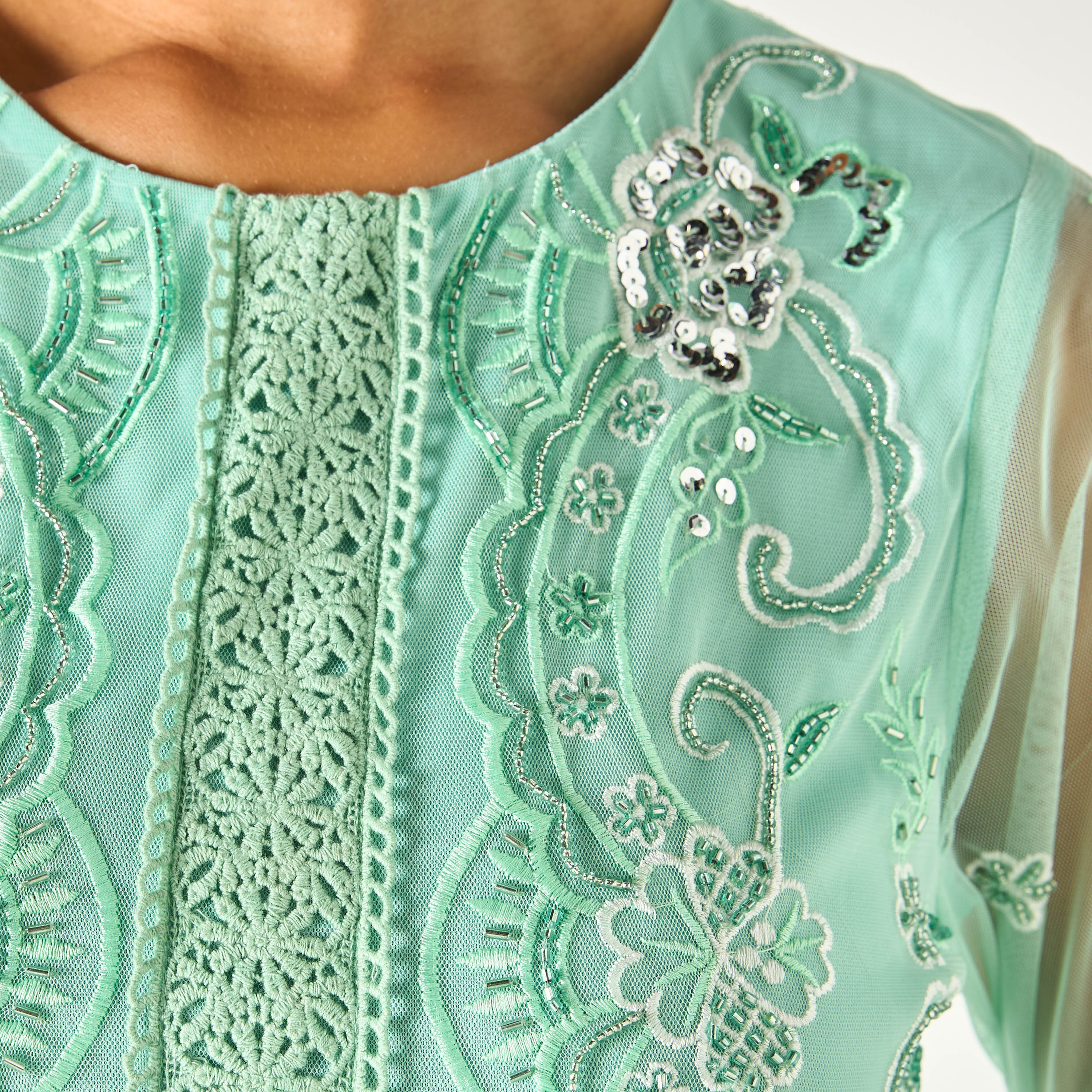 CHARME Embellished Maxi Dress with Round Neck and Long Sleeves-women-clothing-dresses-image-5