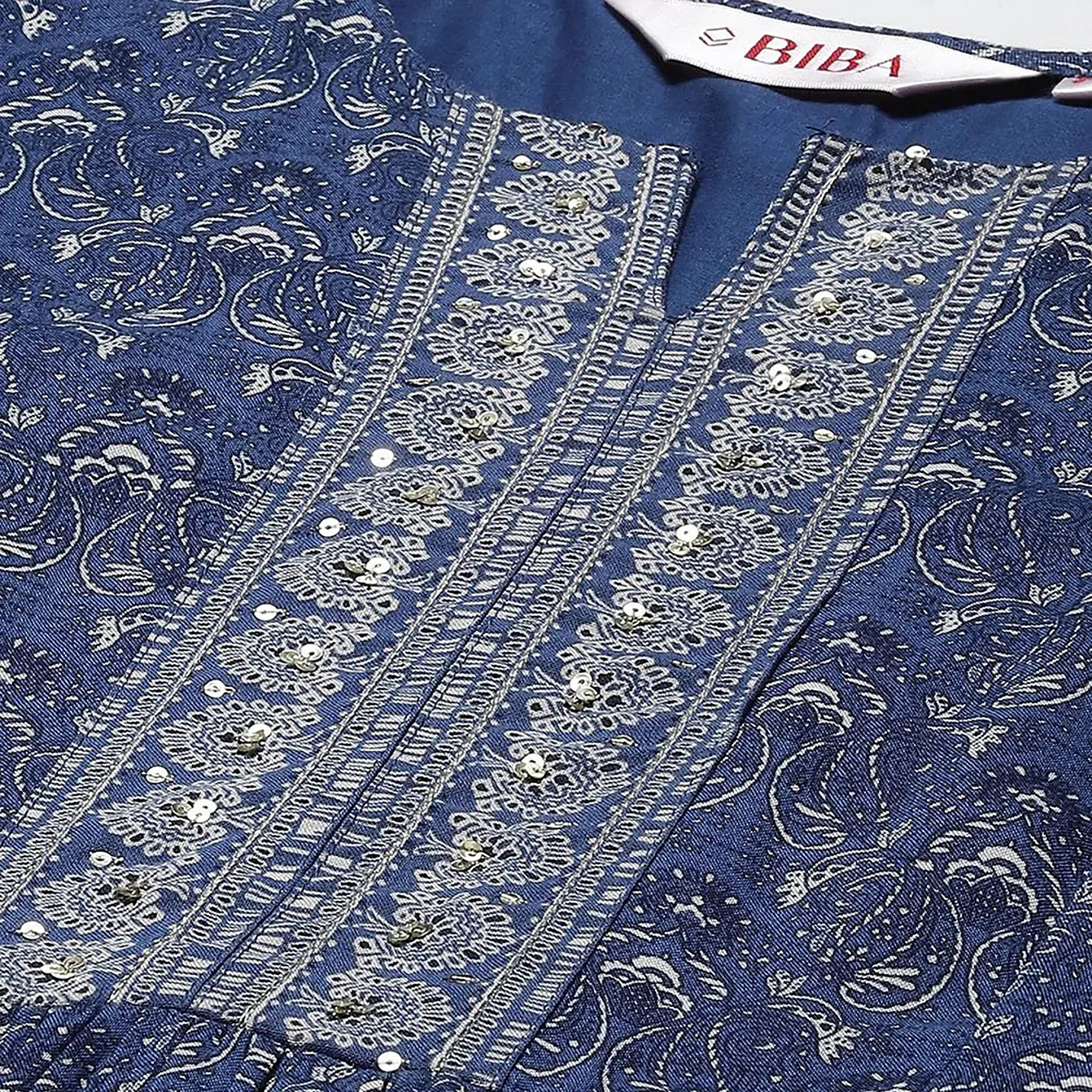 طقم كورتا قطني مطبوع من بيبا مكون من 3 قطع برقبة دائرية مع بالازو ودوباتا-women-clothing-ethnicwear-salwarsuits-image-2