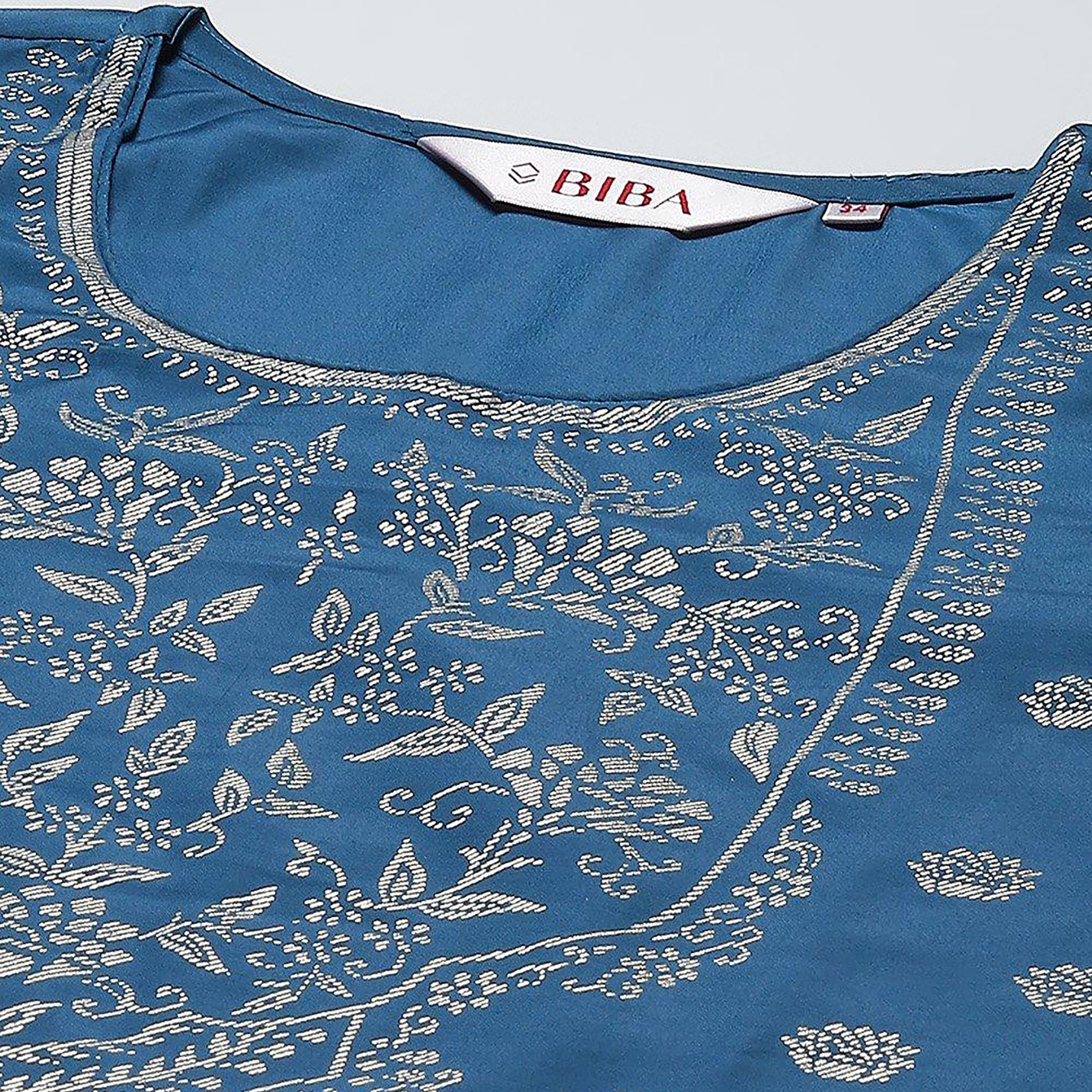 Biba Foil Print 3 Pieces Set Round Neck Kurta with Palazzo and Dupatta-women-clothing-ethnicwear-salwarsuits-image-2