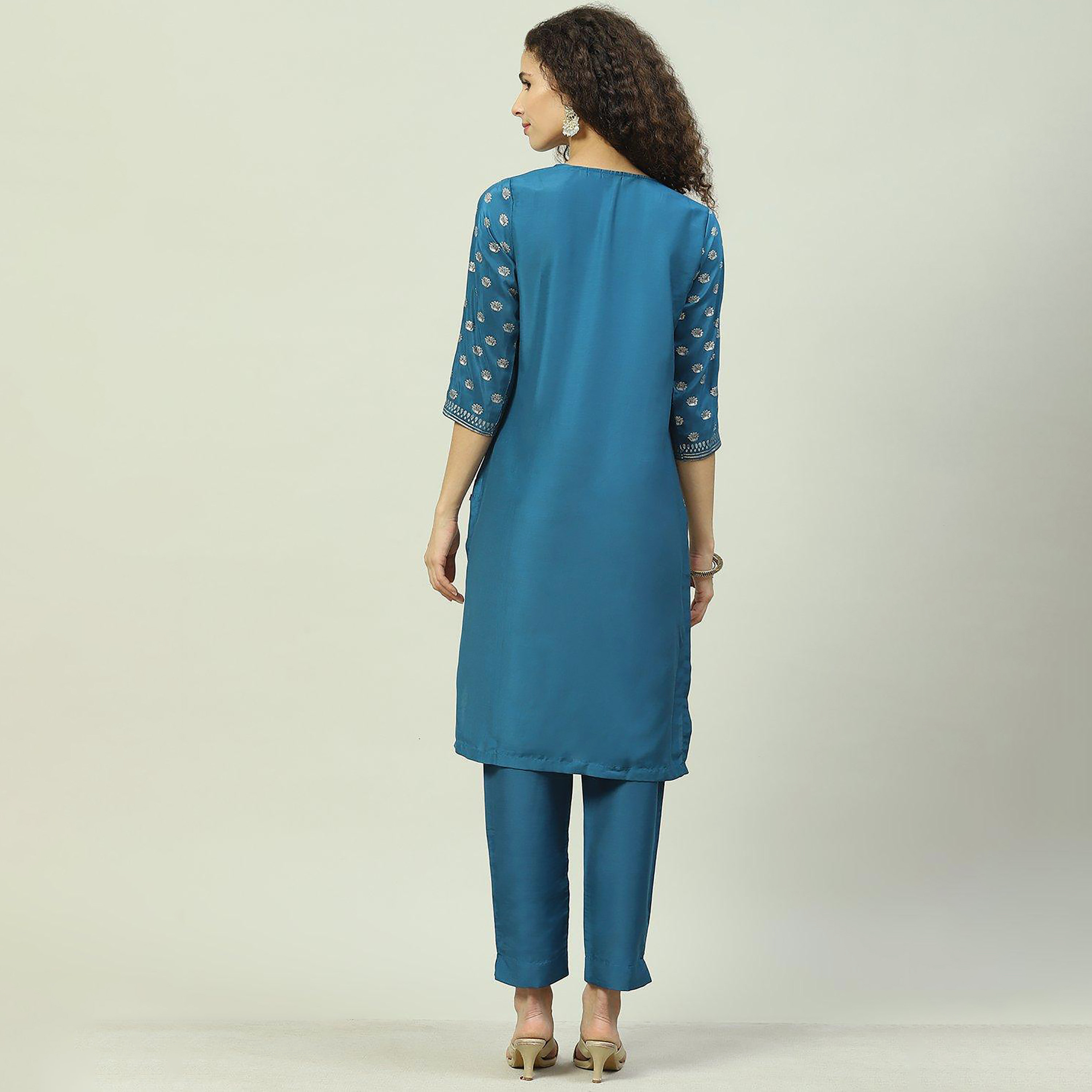 Biba Foil Print 3 Pieces Set Round Neck Kurta with Palazzo and Dupatta-women-clothing-ethnicwear-salwarsuits-image-4