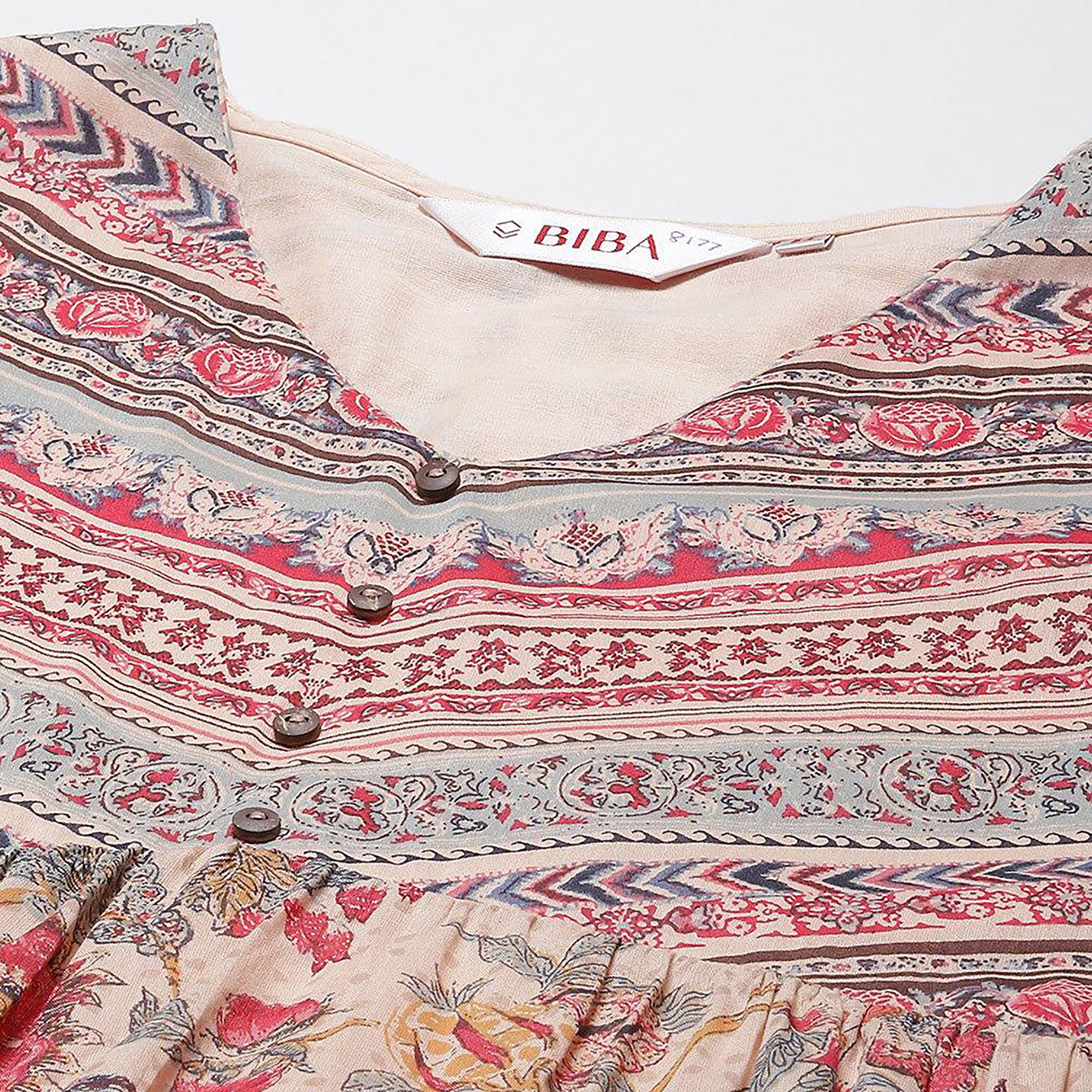 Biba Printed 2 Pieces Set Cotton V-Neck Kurta and Pants with Sequins Detail-women-clothing-ethnicwear-salwarsuits-image-2