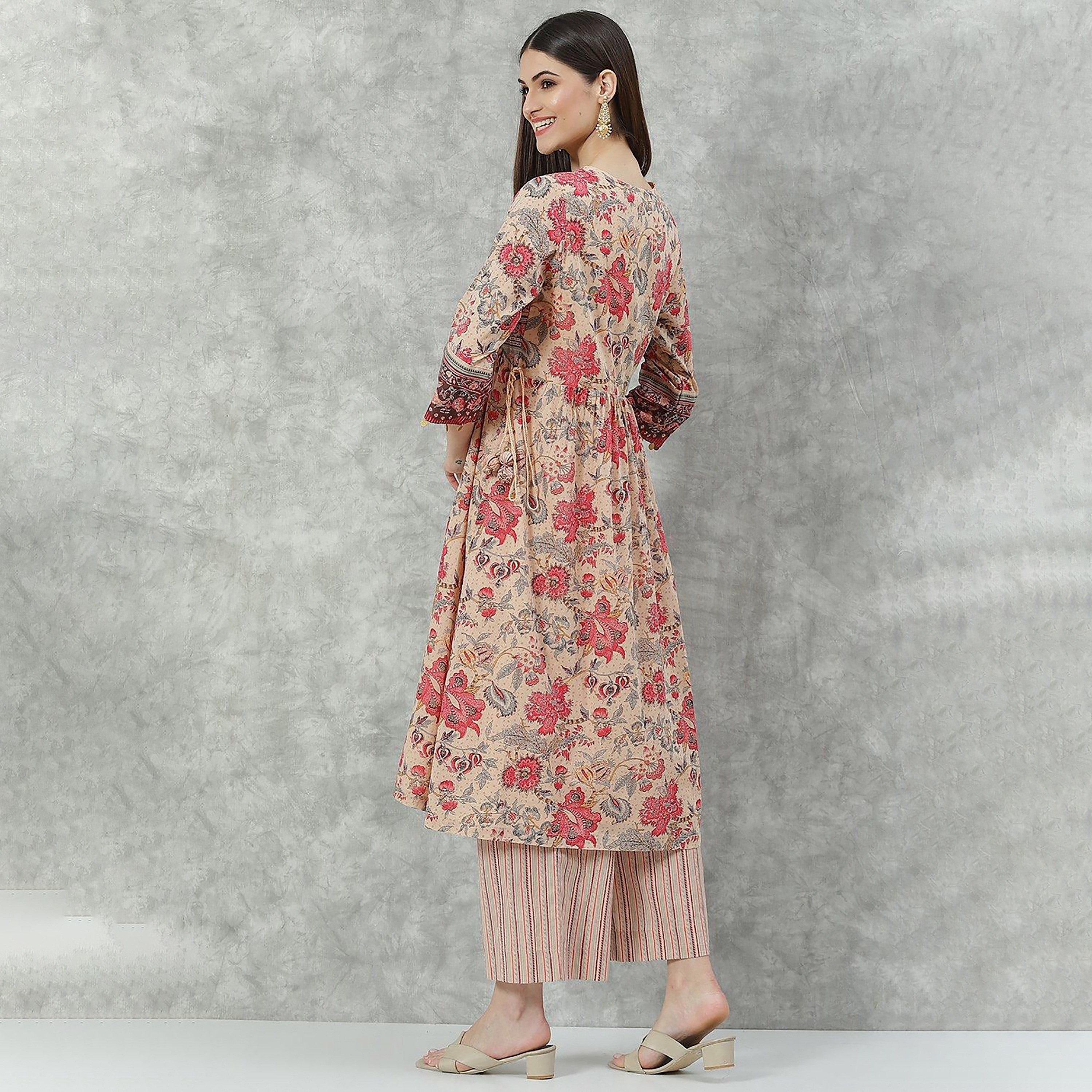 Biba Printed 2 Pieces Set Cotton V-Neck Kurta and Pants with Sequins Detail-women-clothing-ethnicwear-salwarsuits-image-5
