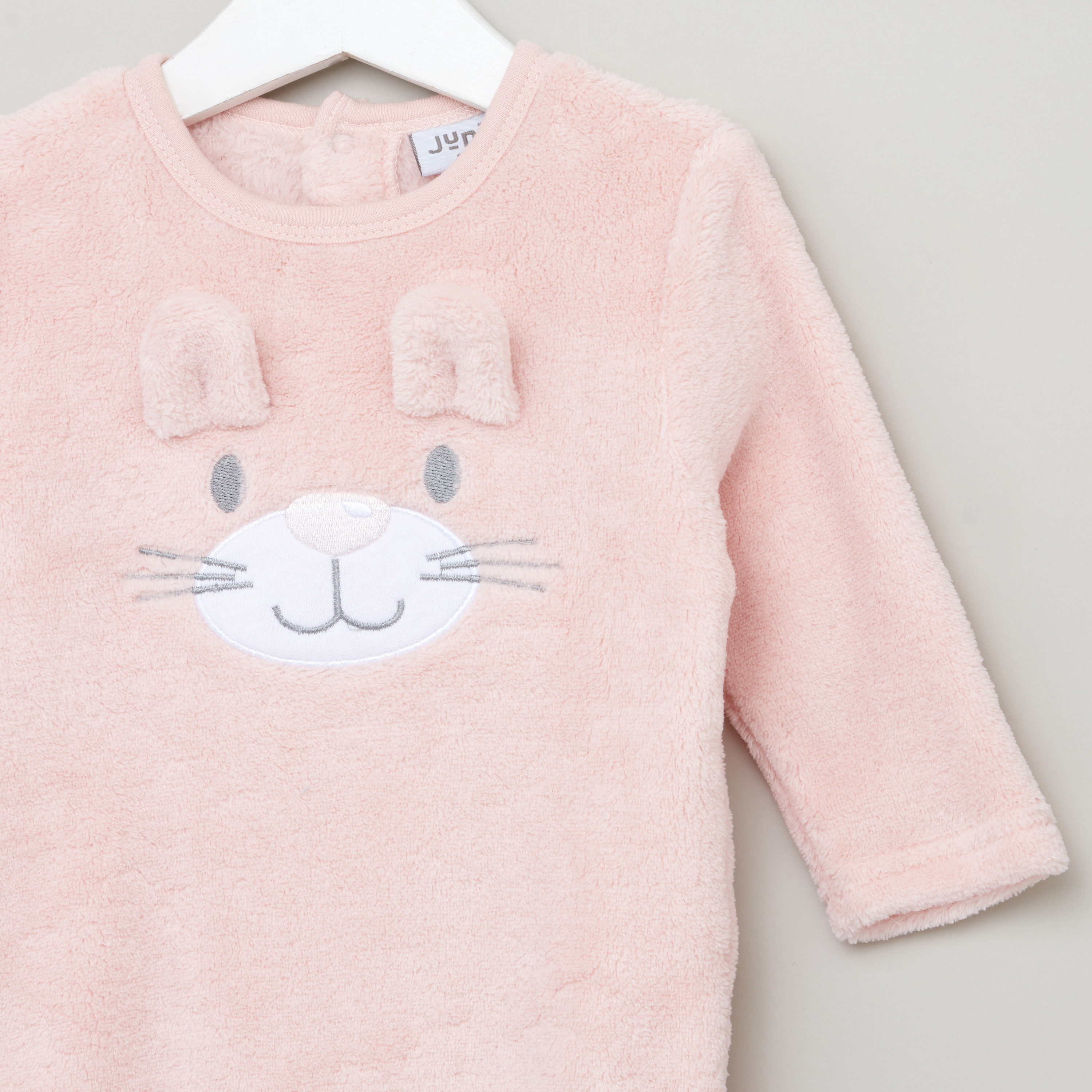 Juniors Textured Closed Feet Sleepsuit with Long Sleeves-baby-girls-clothing-nightwear-sleepsuits-image-2
