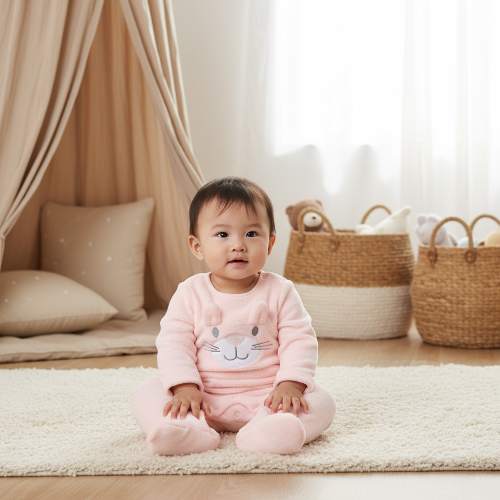 Juniors Textured Closed Feet Sleepsuit with Long Sleeves-baby-girls-clothing-nightwear-sleepsuits-image-6