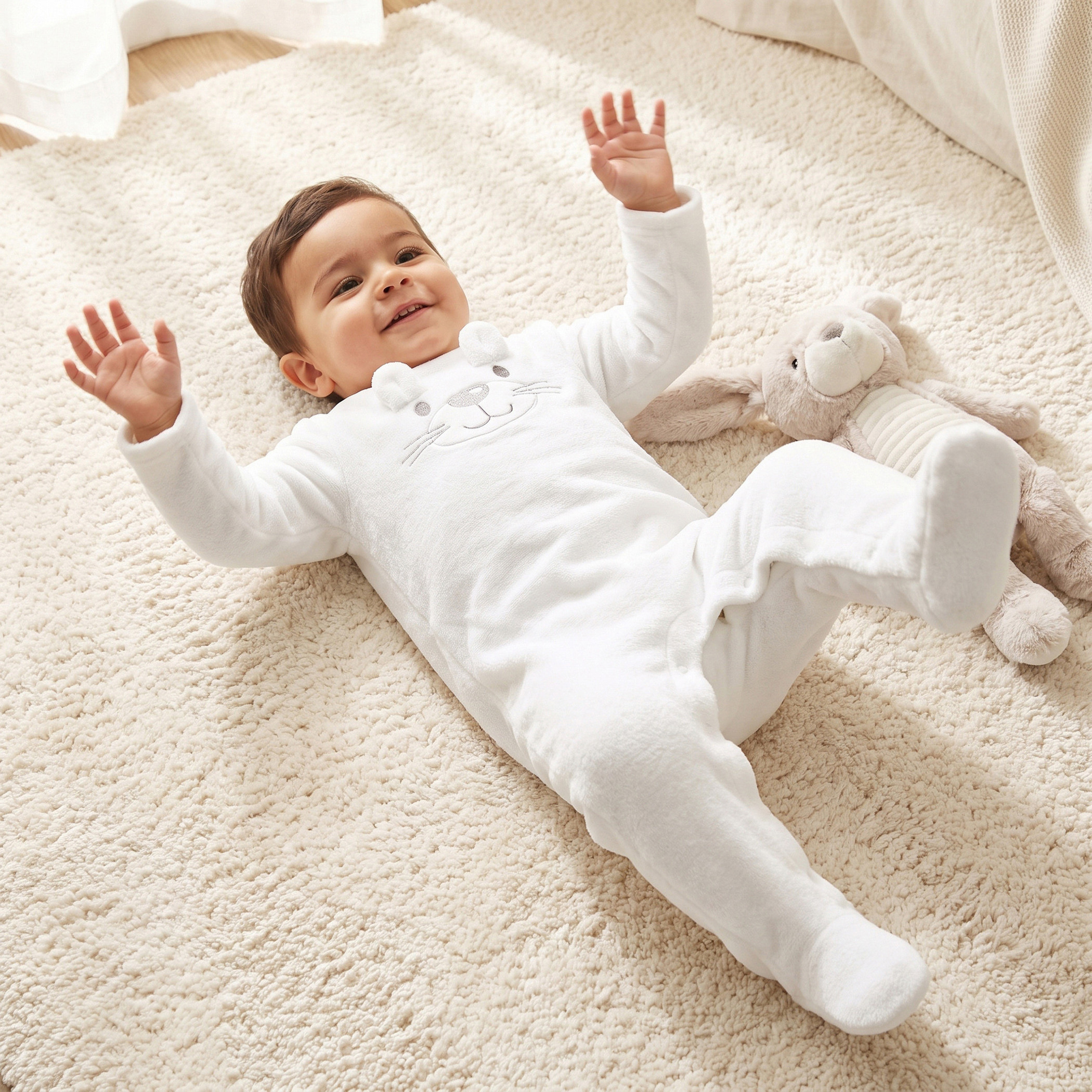 طقم نوم بأقدام مغلقة وتفاصيل قطيفة من جونيورز-baby-boys-clothing-nightwear-sleepsuits-image-1