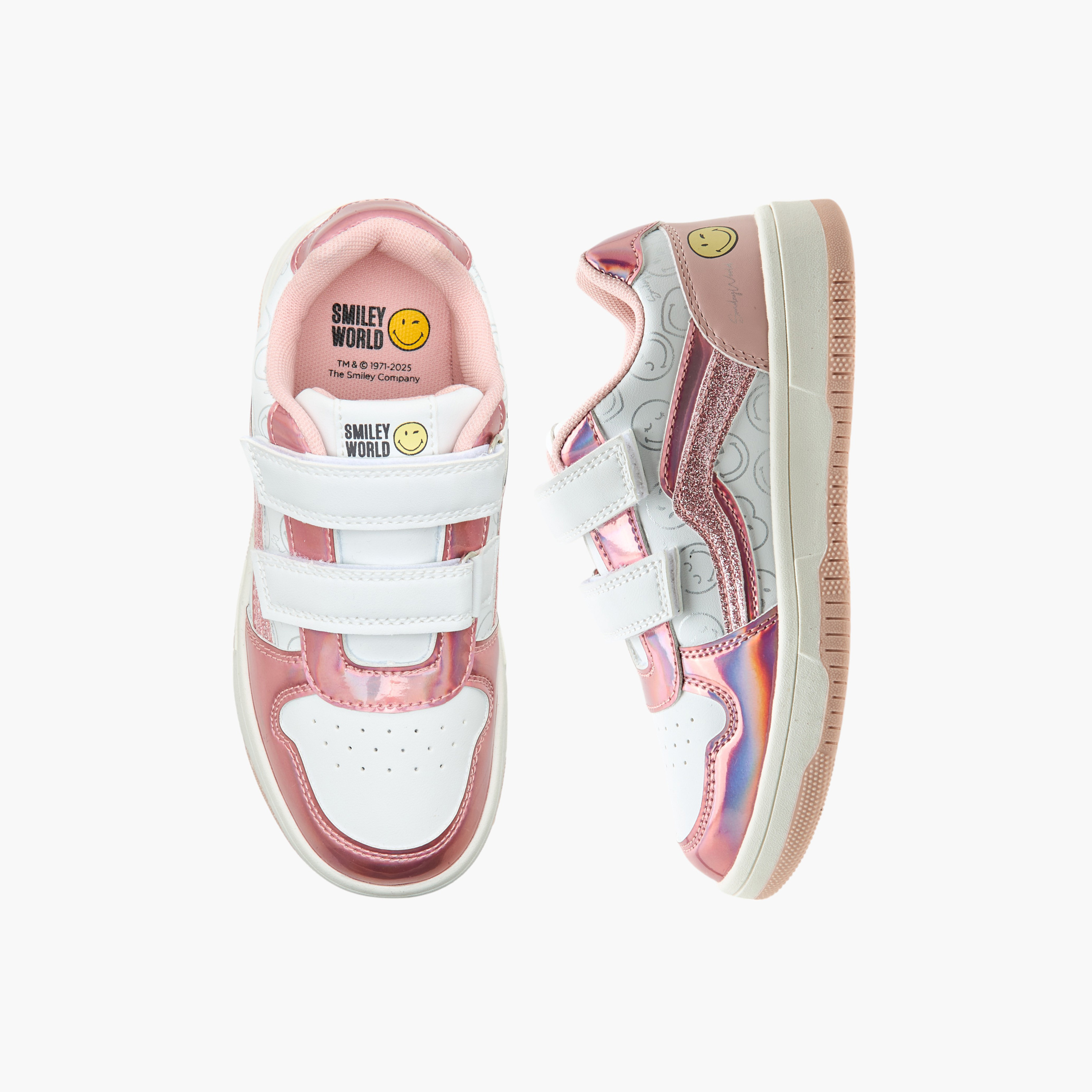 حذاء سنيكرز بشريط إغلاق لاصق وطبعات سمايلي وورلد-girls-shoes-sneakers-image-1