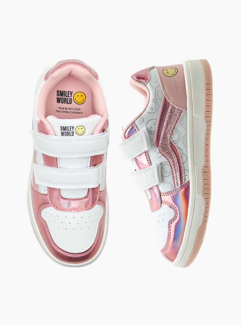 حذاء سنيكرز بشريط إغلاق لاصق وطبعات سمايلي وورلد-girls-shoes-sneakers-image-1