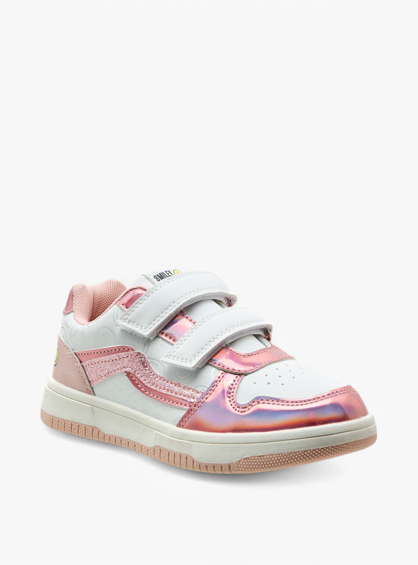 حذاء سنيكرز بشريط إغلاق لاصق وطبعات سمايلي وورلد-girls-shoes-sneakers-image-2