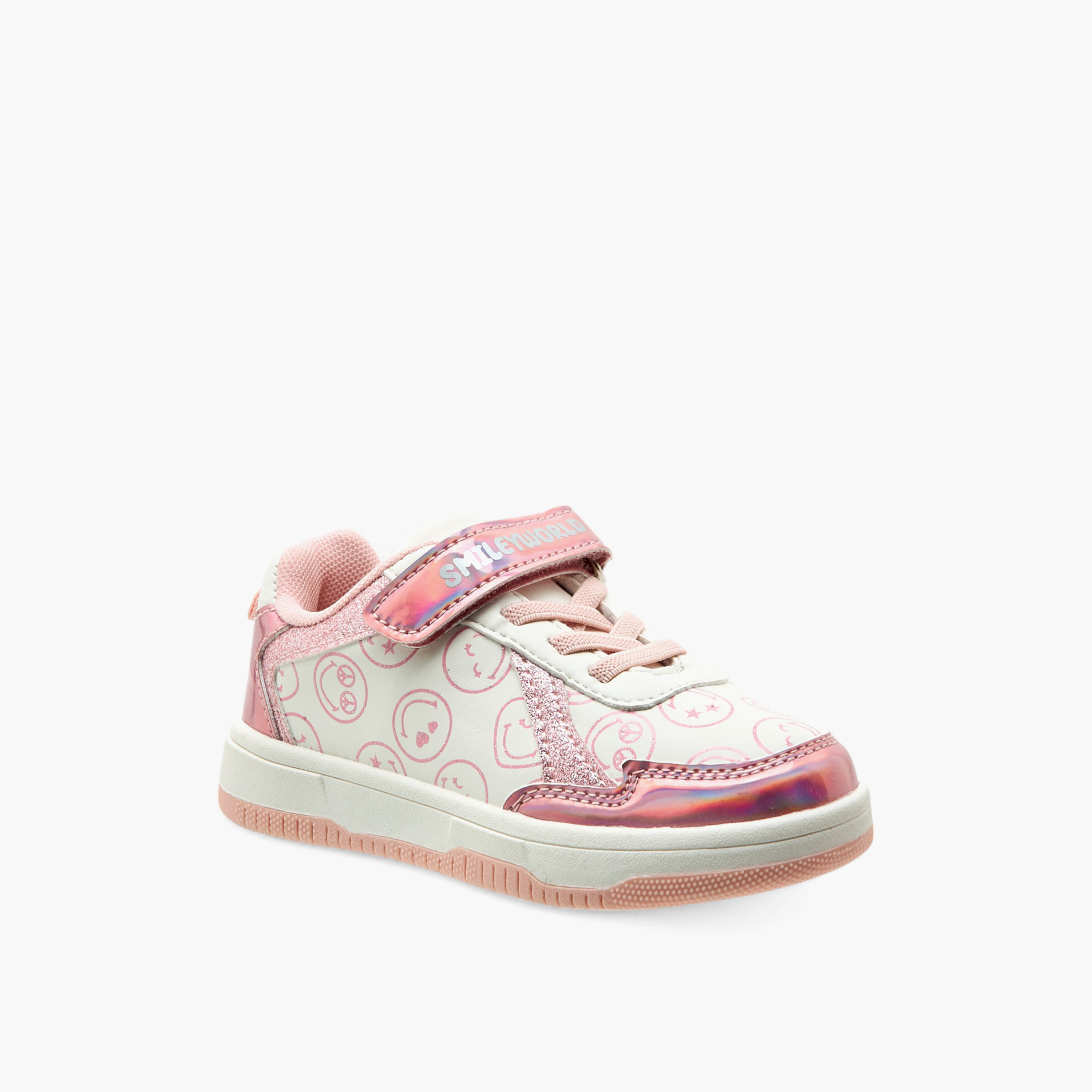 SmileyWorld Logo Print Sneakers with Hook and Loop Closure-girls-shoes-sneakers-image-2