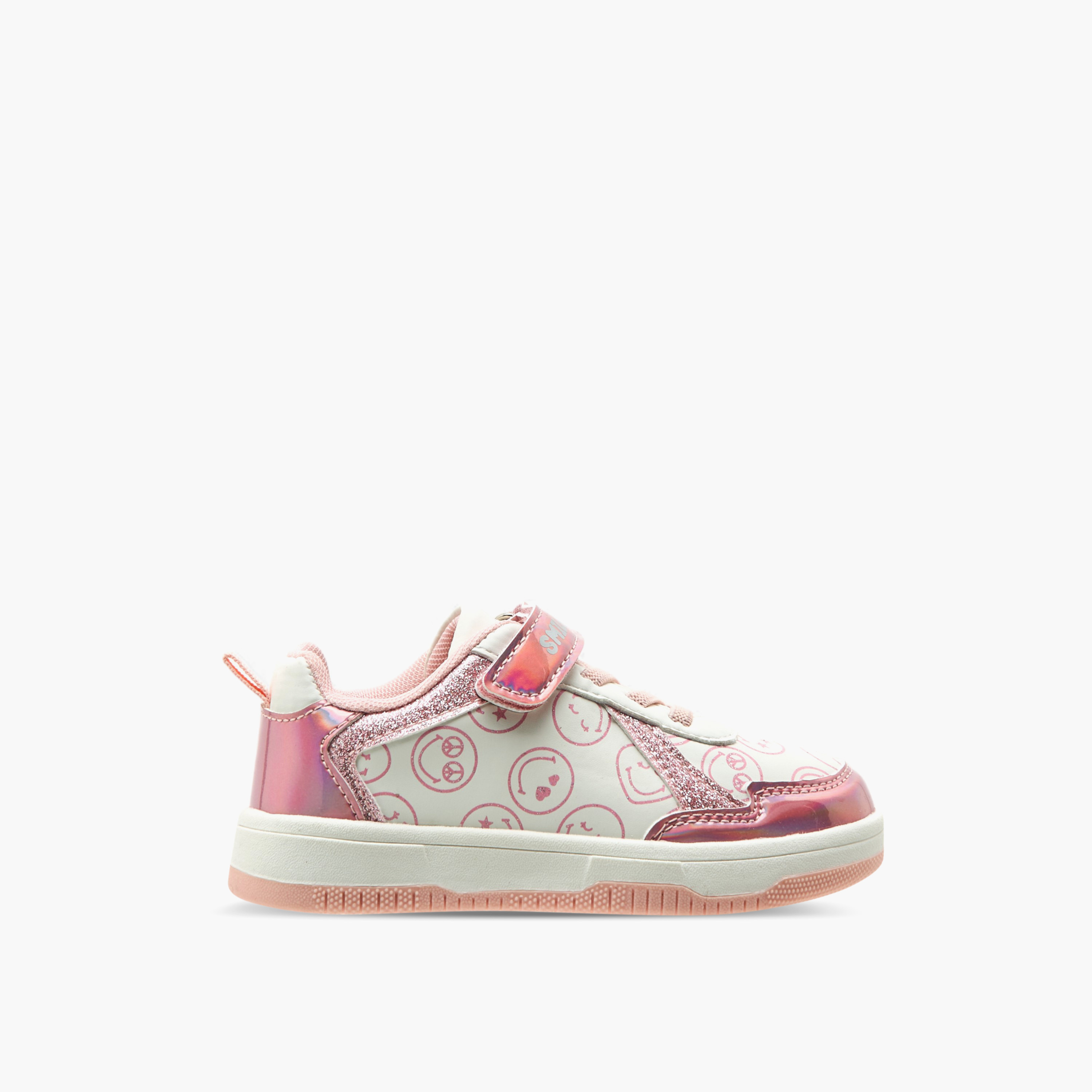 SmileyWorld Logo Print Sneakers with Hook and Loop Closure-girls-shoes-sneakers-image-3