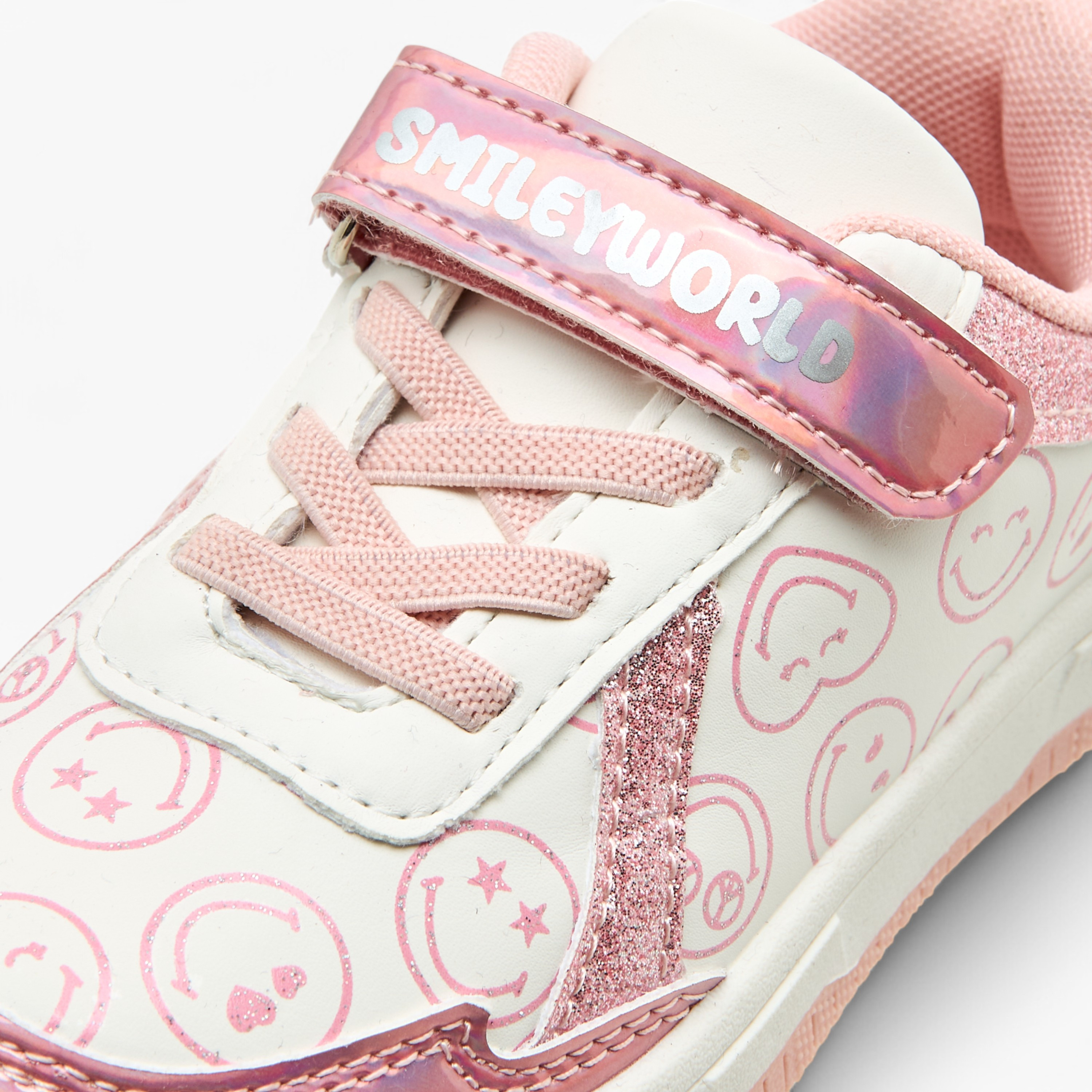 SmileyWorld Logo Print Sneakers with Hook and Loop Closure-girls-shoes-sneakers-image-4