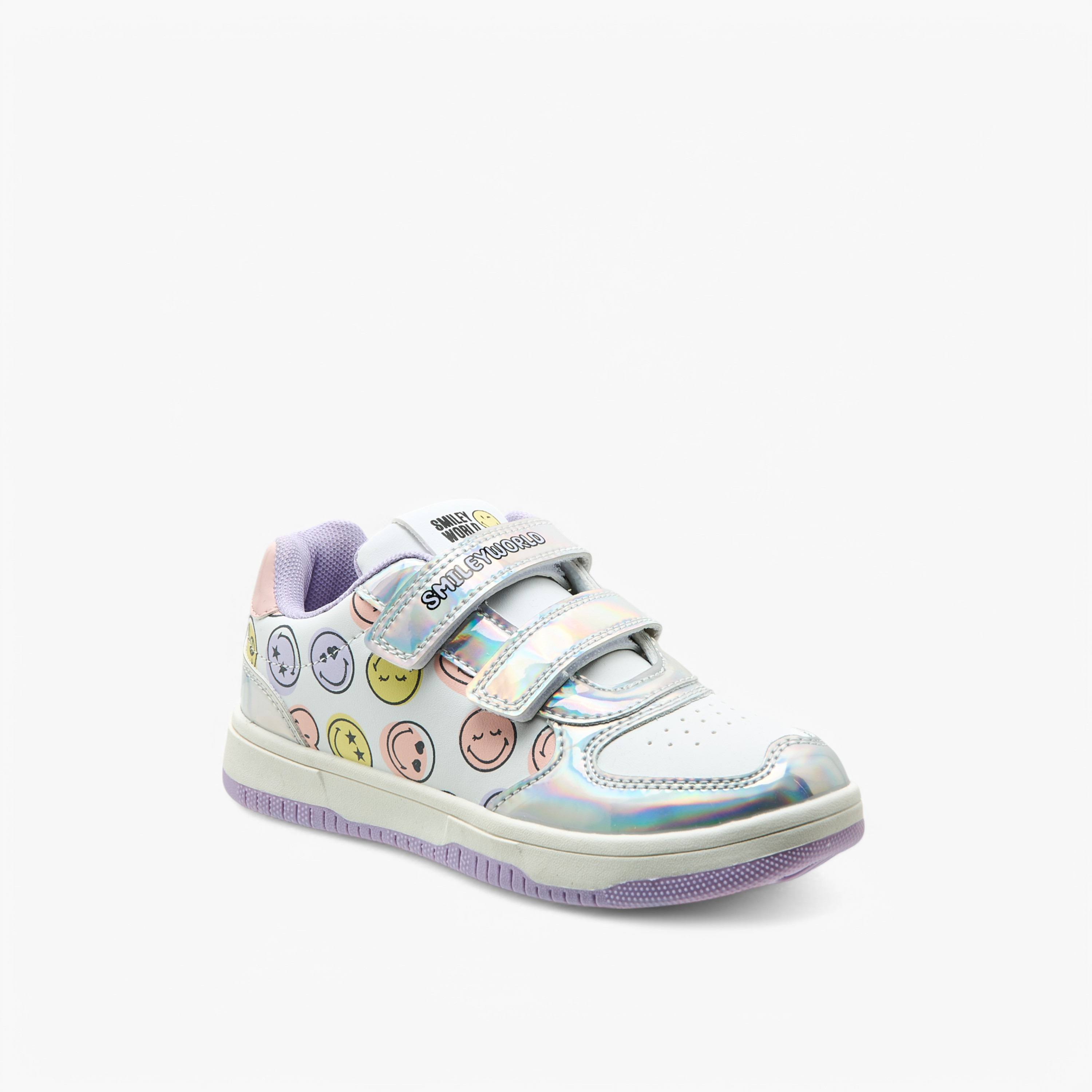 حذاء سنيكرز بشريط إغلاق لاصق وطبعات الشعار من سمايلي وورلد-girls-shoes-sneakers-image-4