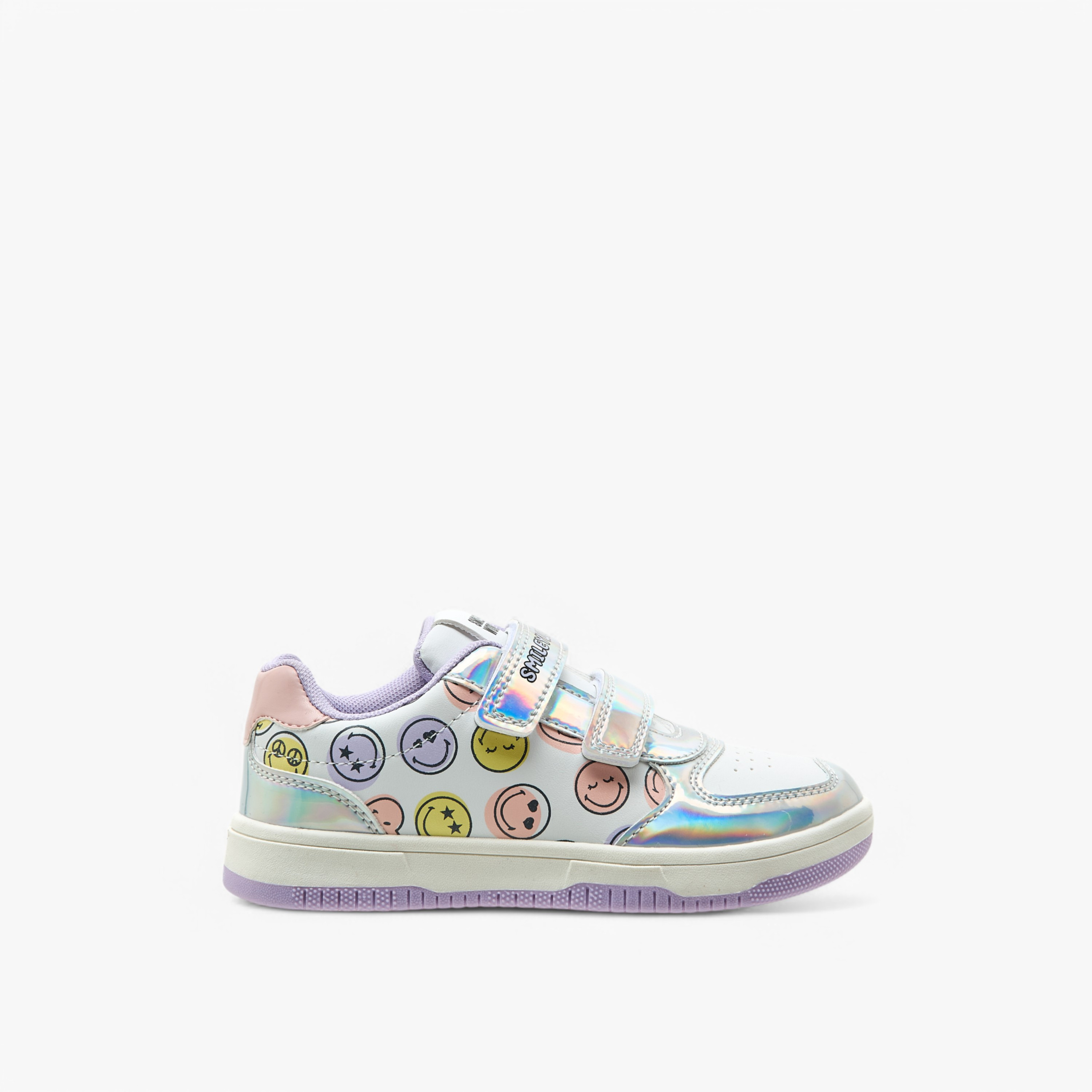 حذاء سنيكرز بشريط إغلاق لاصق وطبعات الشعار من سمايلي وورلد-girls-shoes-sneakers-image-3