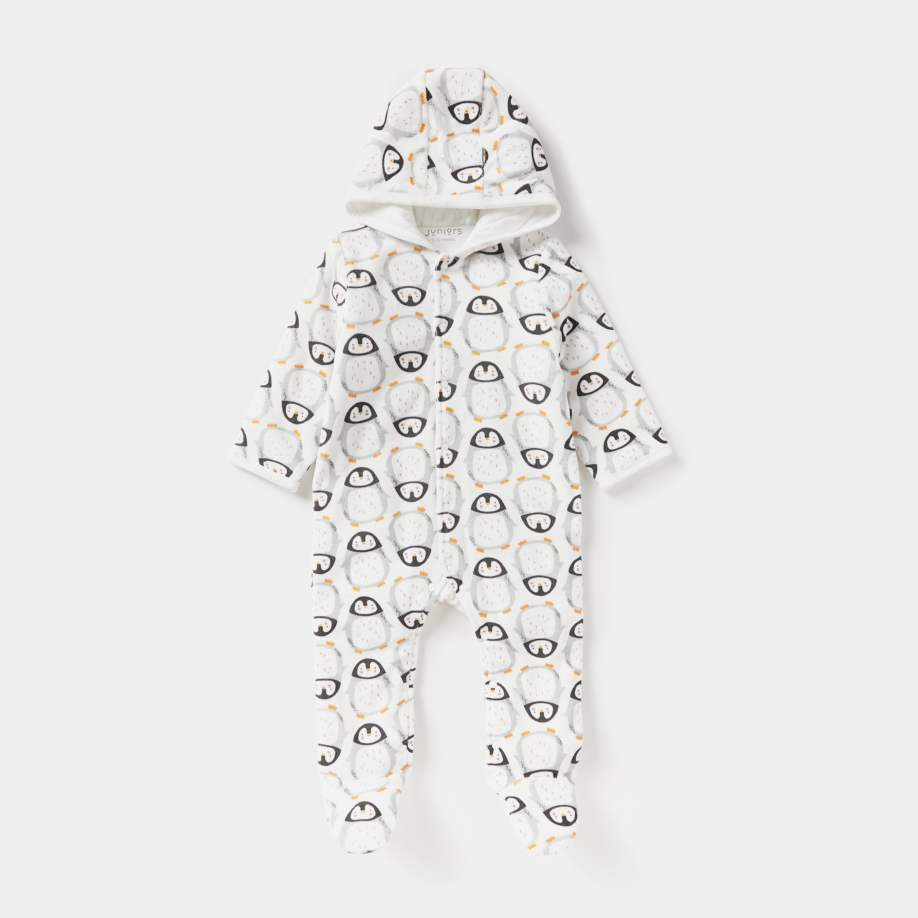 Juniors All-Over Penguin Print Closed Feet Sleepsuit with Hood-baby-boys-clothing-nightwear-sleepsuits-image-1