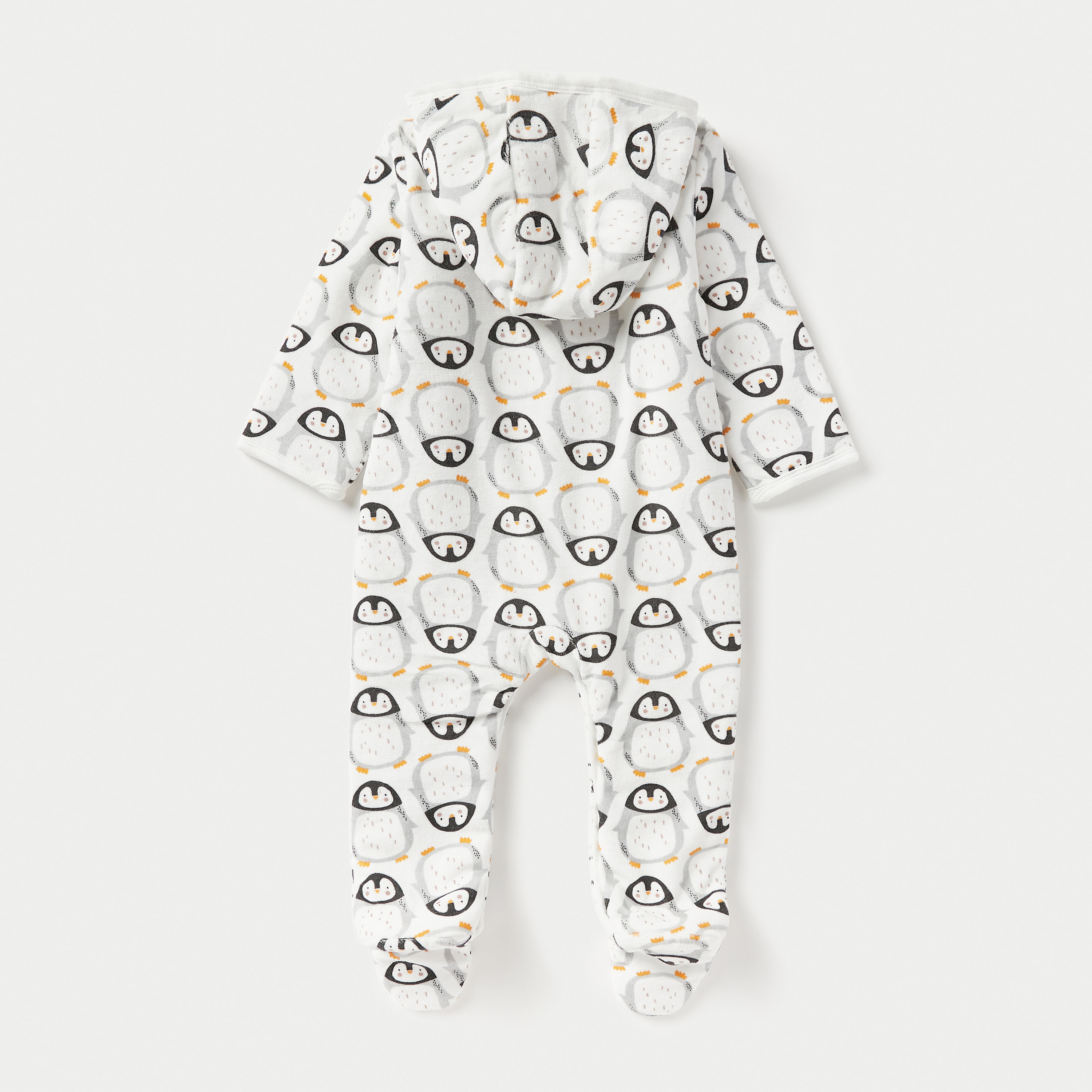Juniors All-Over Penguin Print Closed Feet Sleepsuit with Hood-baby-boys-clothing-nightwear-sleepsuits-image-2