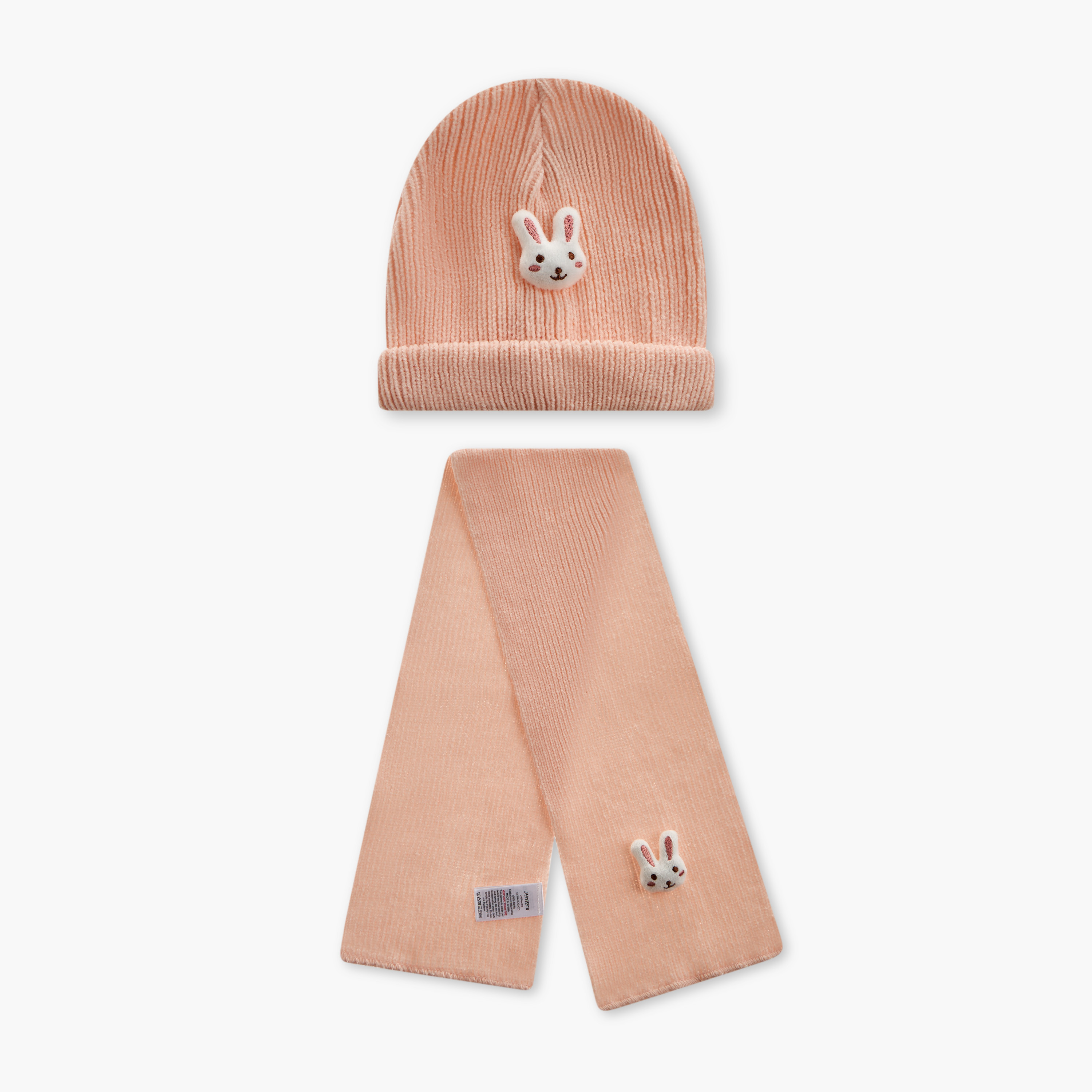Juniors Bunny Applique Beanie Cap with Scarf-baby-girls-accessories-caps-image-1