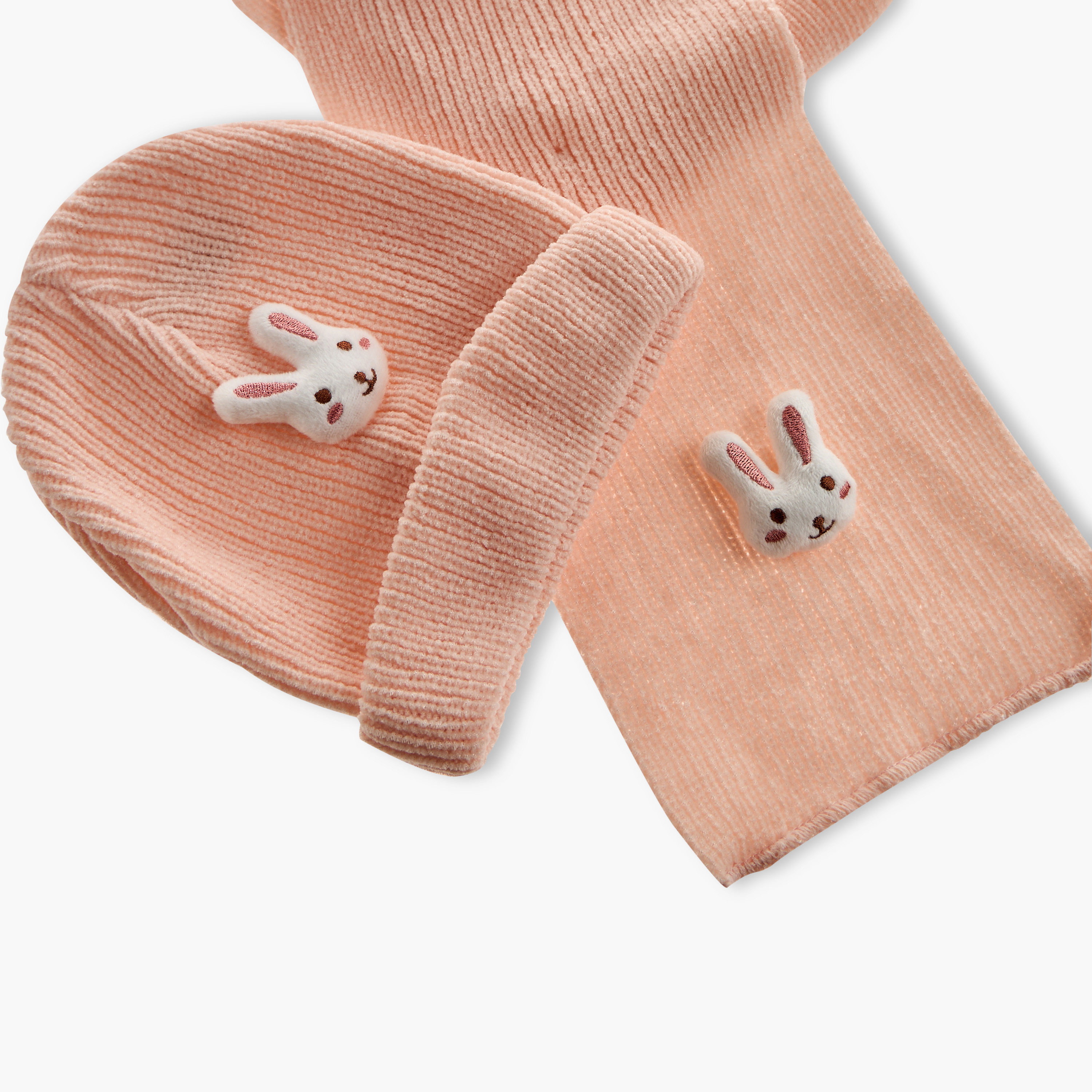 Juniors Bunny Applique Beanie Cap with Scarf-baby-girls-accessories-caps-image-6