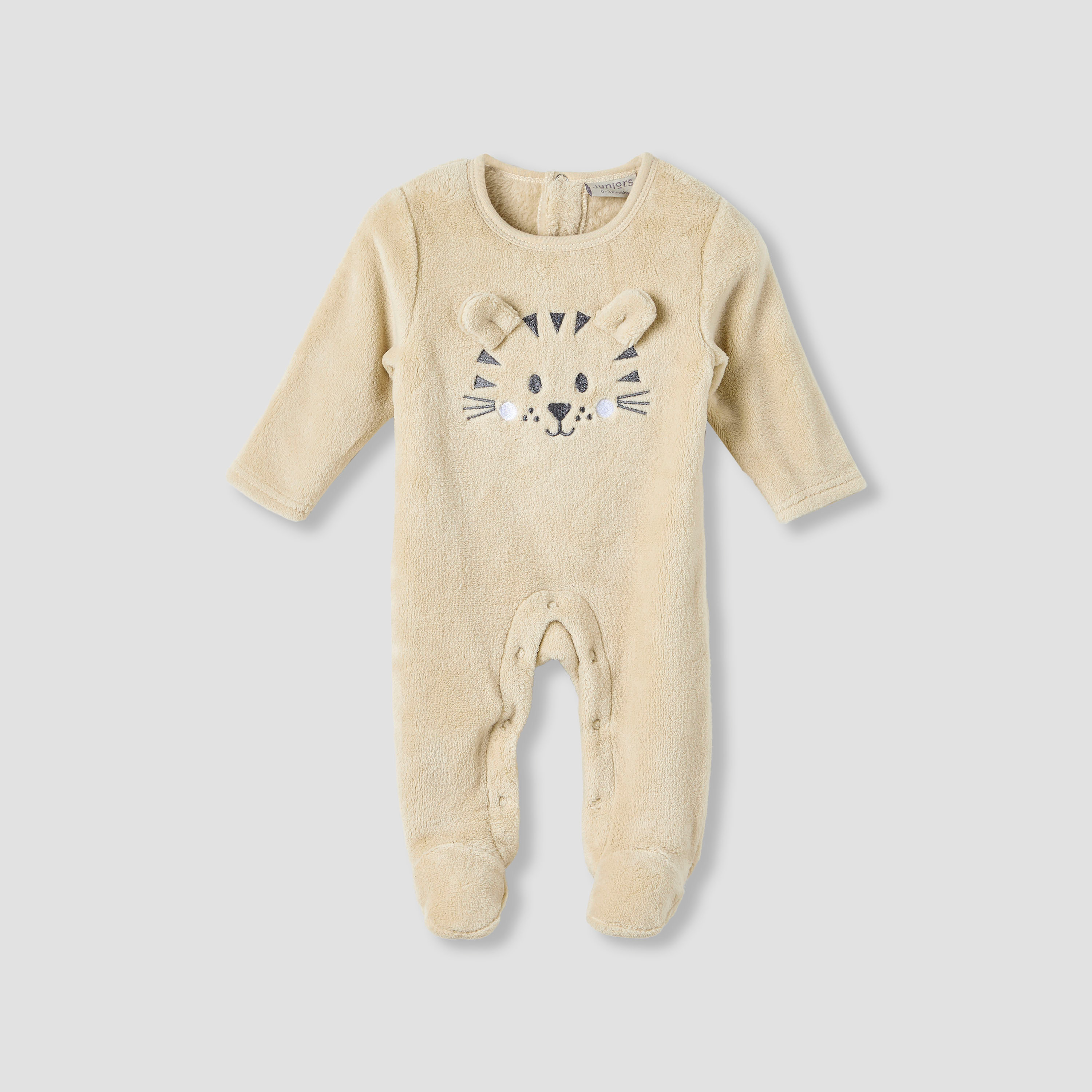 Juniors Round Neck Sleepsuit with Tiger Applique - Polyester - Long Sleeves-baby-boys-clothing-winterwear-sleepsuits-image-1